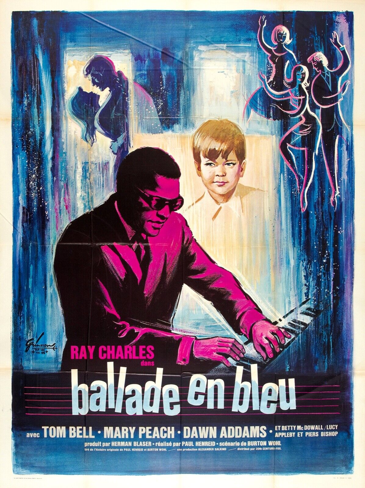 BALADA EN AZUL, RAY CHARLES, 1965, REPRODUCCIÓN DE CARTEL DE PELÍCULA, VINTAGE, HQ