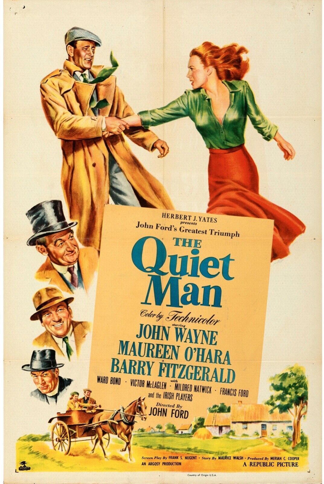 L'HOMME TRANQUILLE, THE QUIET MAN, JOHN WAYNE, 1952, REPRO AFFICHE CINEMA VINTAGE