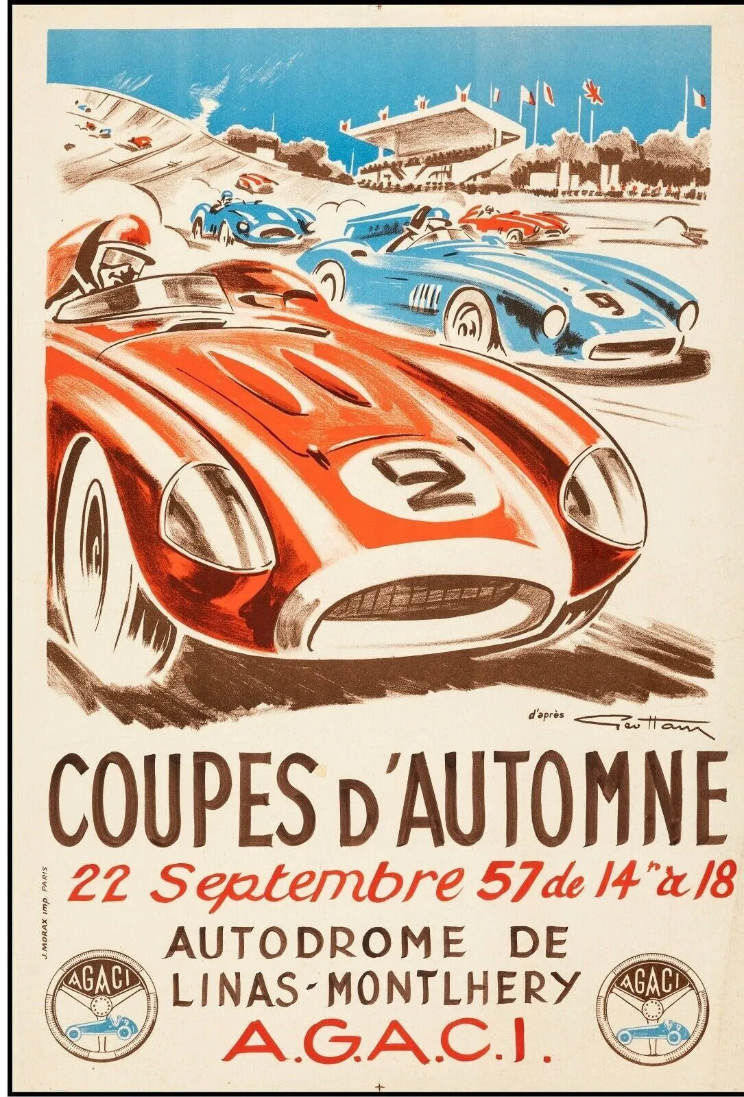 CORTES DE OTOÑO, AUTÓDROMO DE LINAS-MONTLHÉRY, 1957, REPRODUCCIÓN DE CARTEL DE PELÍCULA, VINTAGE, HQ