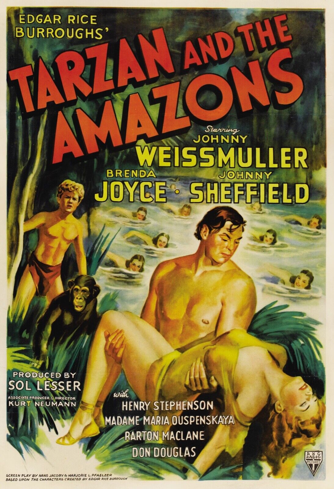 TARZAN AND THE AMAZONS, TARZAN AND THE AMAZONS, 1945, REPRO VINTAGE HQ CINEMA POSTER
