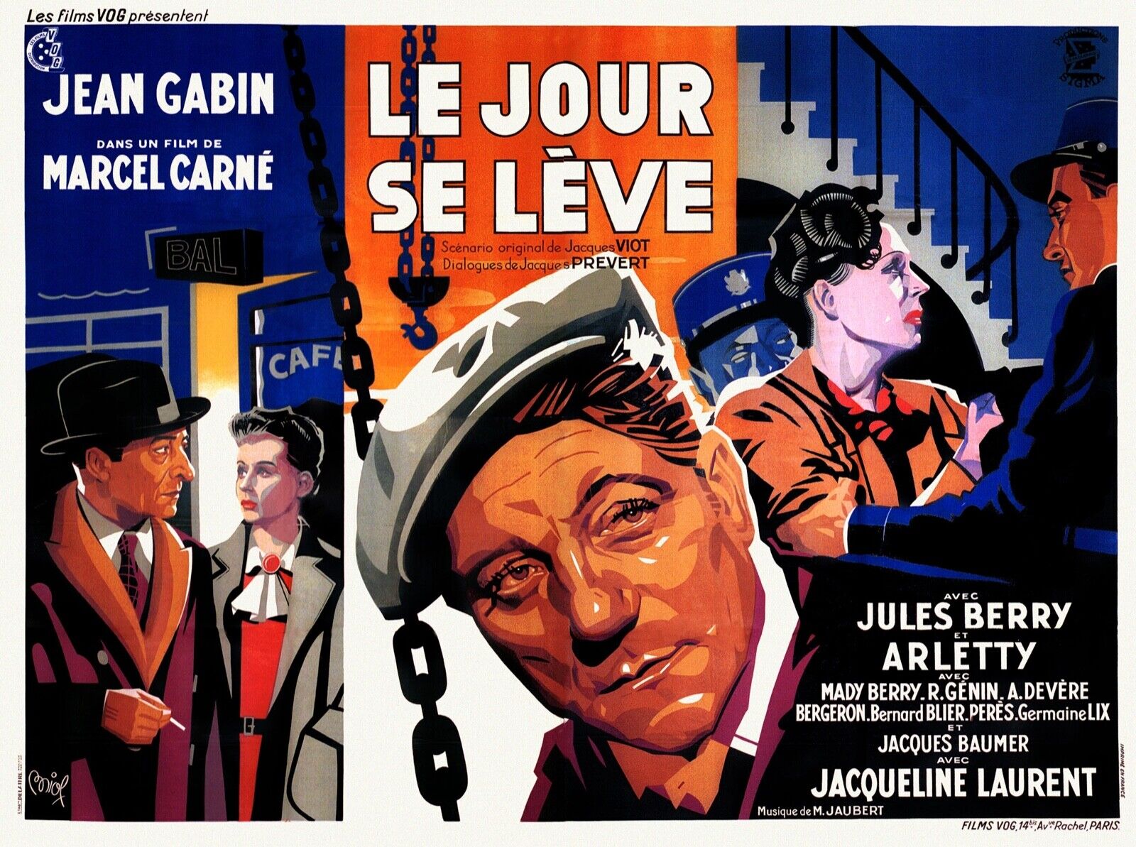 LE JOUR SE LÈVE, JEAN GABIN, 1939, REPRO AFFICHE CINEMA VINTAGE, HQ