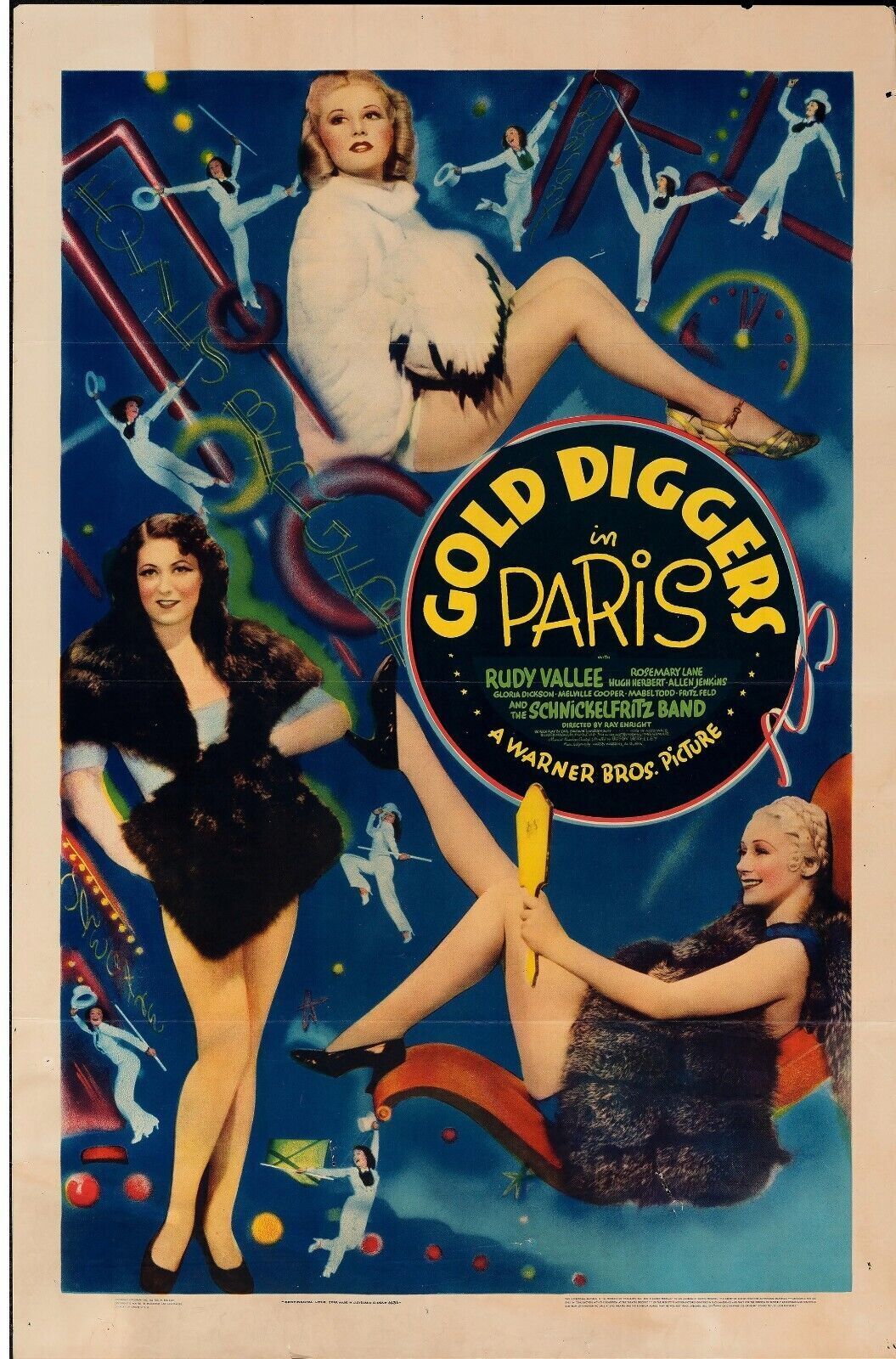 BUSCAPERROS DE ORO EN PARÍS, ROSEMARY LANE, 1938, REPRODUCCIÓN DE CARTEL DE PELÍCULA, VINTAGE, HQ.