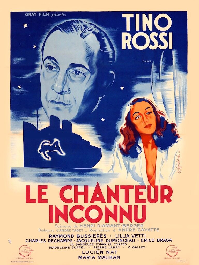 LE CHANTEUR INCONNU, TINO ROSSI, 1947, REPRO MOVIE POSTER, VINTAGE, HQ