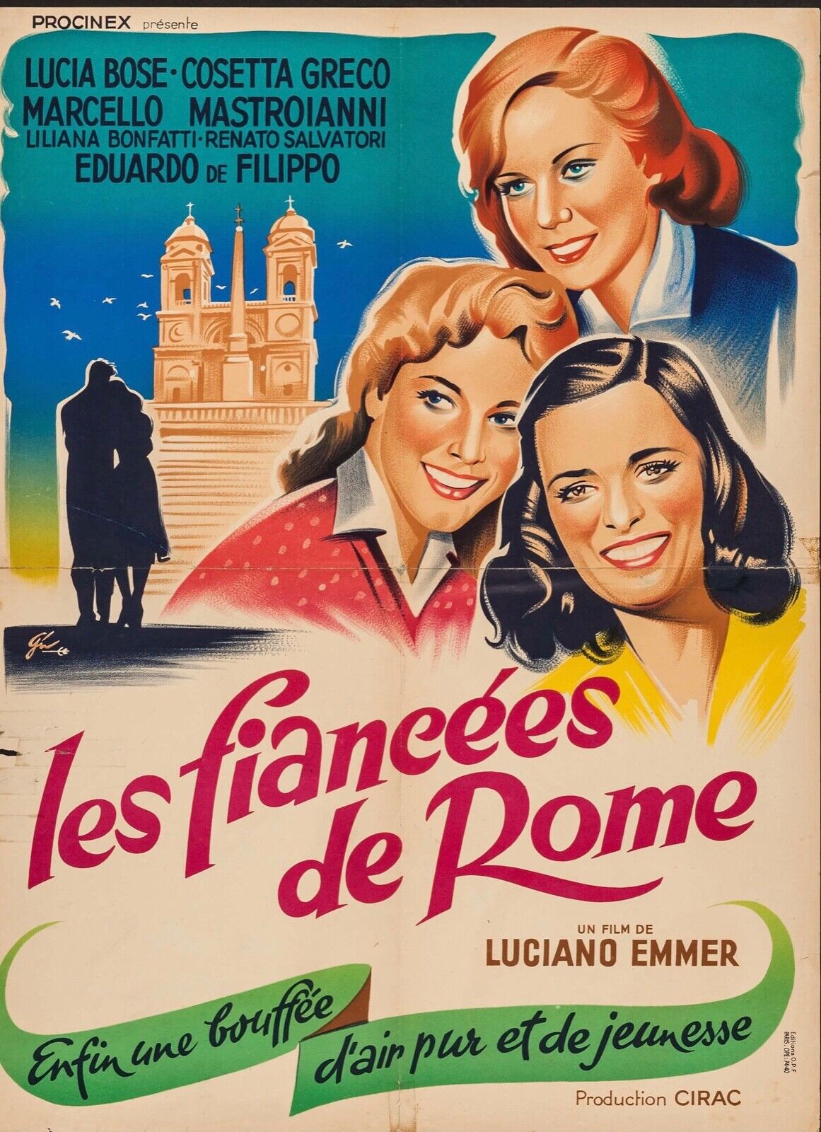 BRIDES OF ROME, MARCELLO MASTROIANNI, VINTAGE HQ CINEMA POSTER REPRO