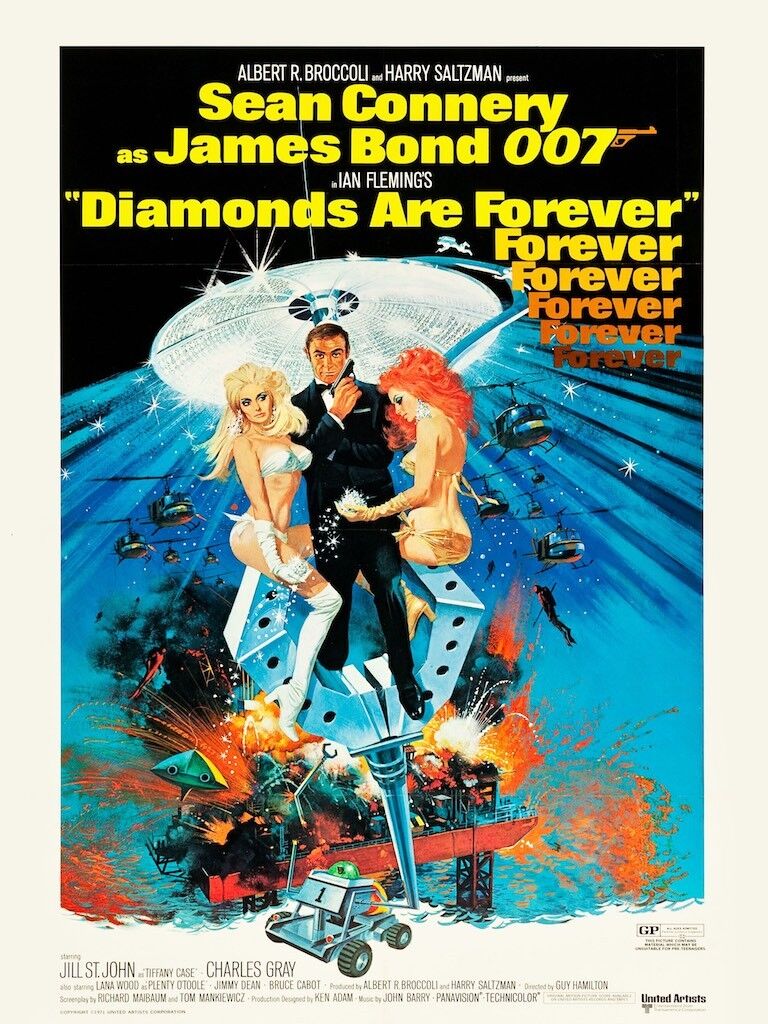 DIAMONDS ARE FOREVER, SEAN CONNERY, 1971, REPRO MOVIE POSTER, VINTAGE, HQ