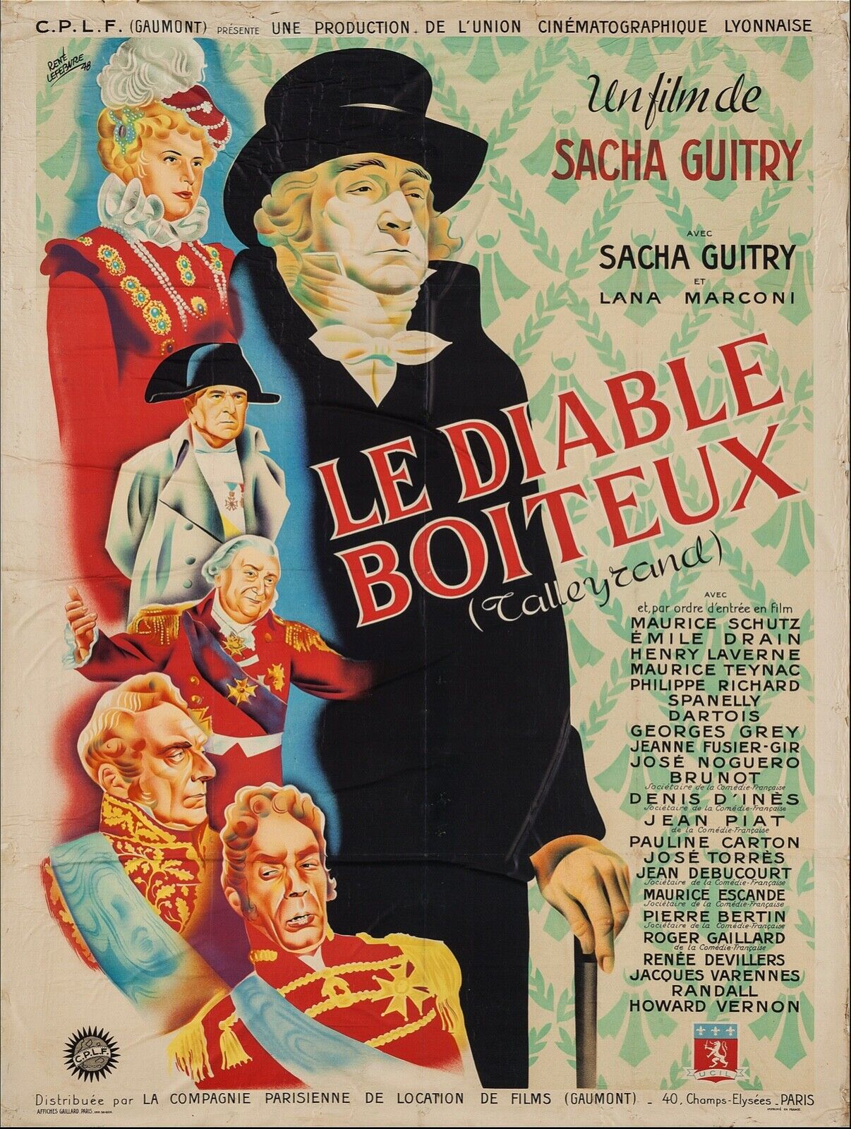 LE DIABLE BOITEUX, SACHA GUITRY, 1948, REPRO AFFICHE CINEMA, VINTAGE, HQ