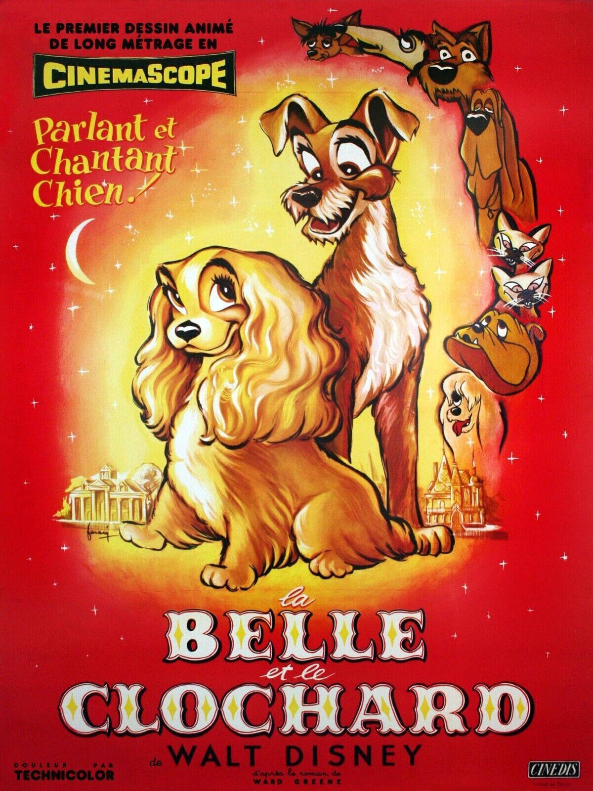 LA BELLE ET LE CLOCHARD, WALT DISNEY, Repro Affiche Cinéma, VINTAGE, HQ