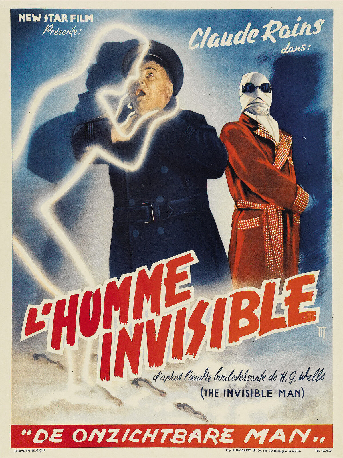 L’HOMME INVISIBLE, CLAUDE RAINS, 1933, REPRO AFFICHE CINÉMA VINTAGE, HQ