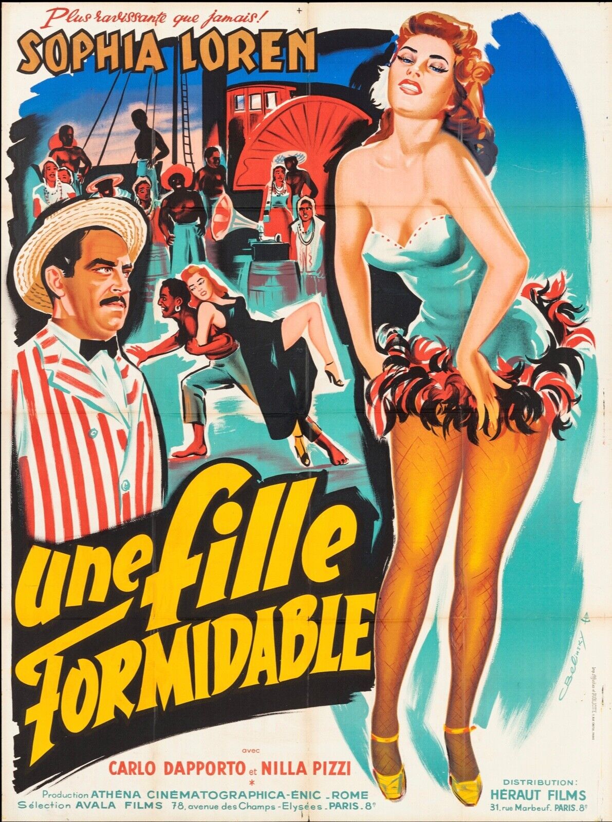 UNE FILLE FORMIDABLE, 1953, ALBERTO SORDI, SOPHIA LOREN, REPRO AFFICHE CINEMA, HQ
