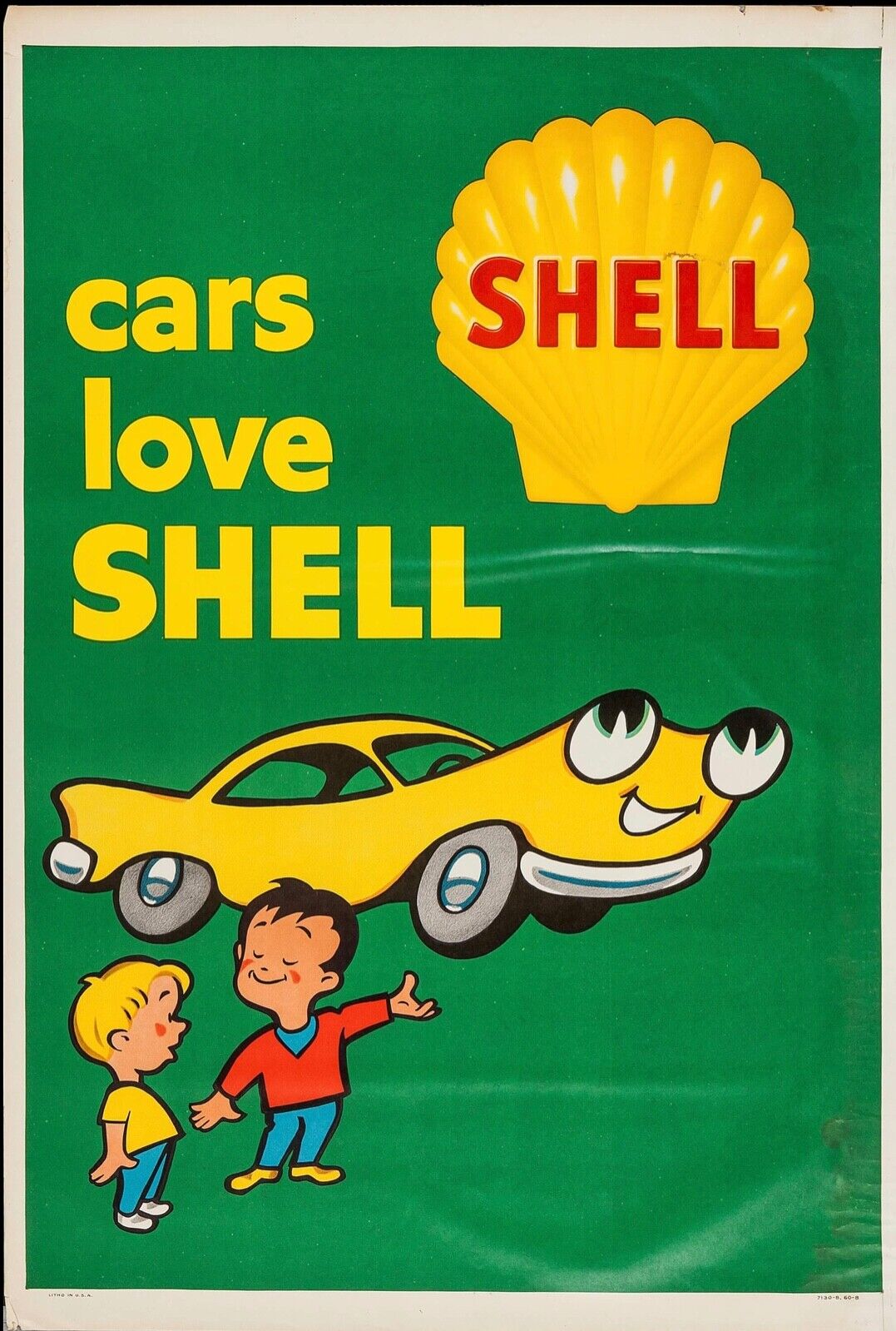 SHELL CARS LOVE SHELL, VOITURE REPRO AFFICHE PUB VINTAGE, HQ