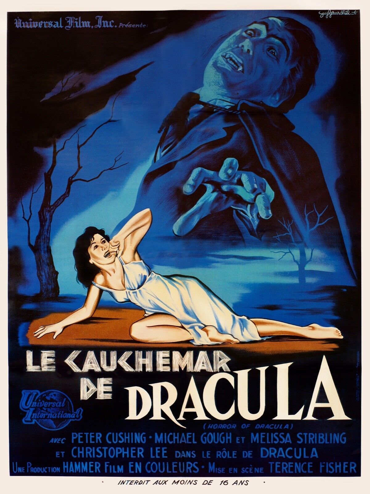 THE NIGHTMARE OF DRACULA, PETER CUSHING, 1958, REPRO CINEMA POSTER, VINTAGE, HQ