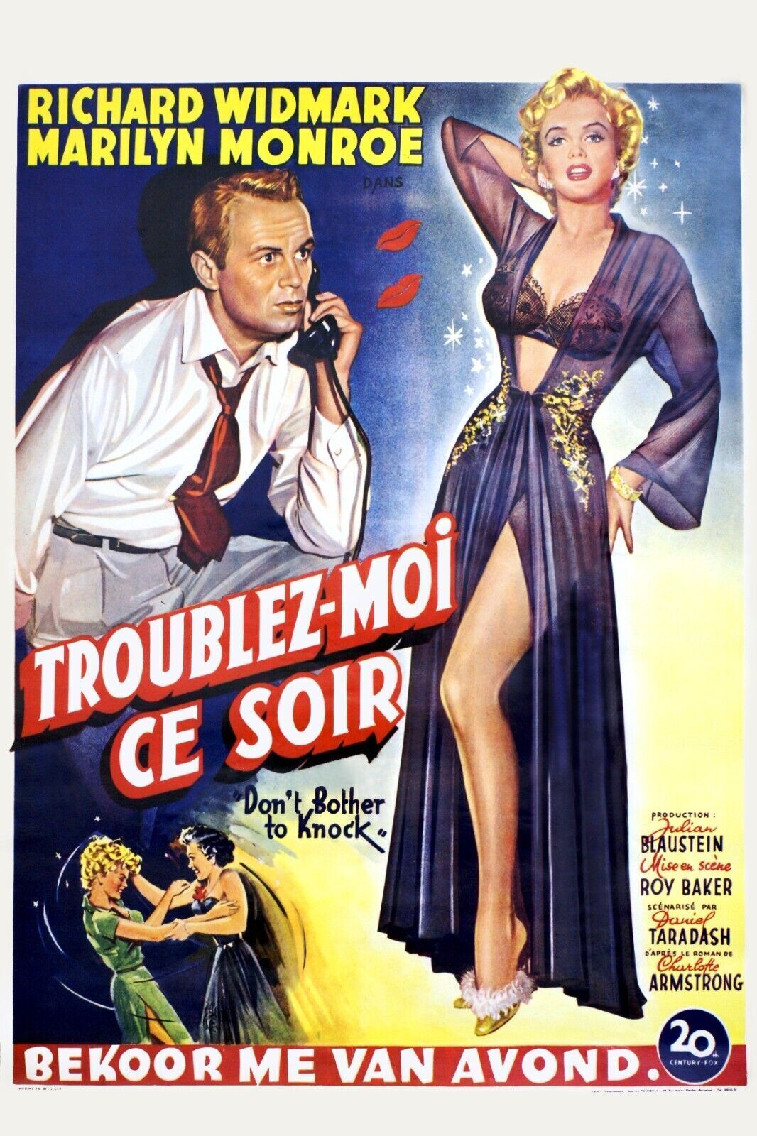 PROBLEMÁTAME ESTA NOCHE, MARILYN MONROE, RICHARD WIDMARK, 1952, REPRODUCCIÓN DE CARTEL DE CINE VINTAGE DE ALTA CALIDAD