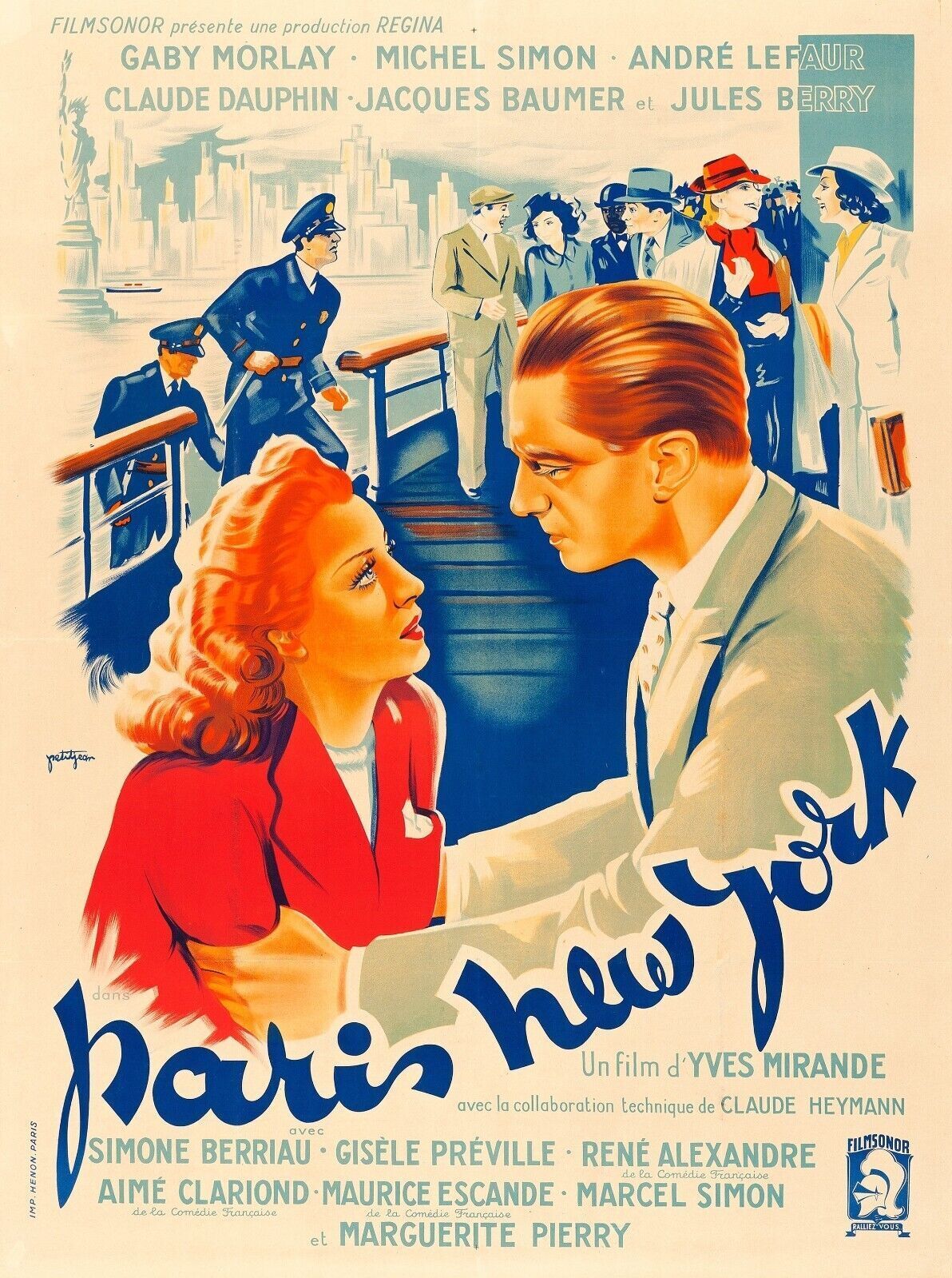 PARIS NEW YORK, GABY MORLAY, 1940, Repro vintage cinema poster, HQ