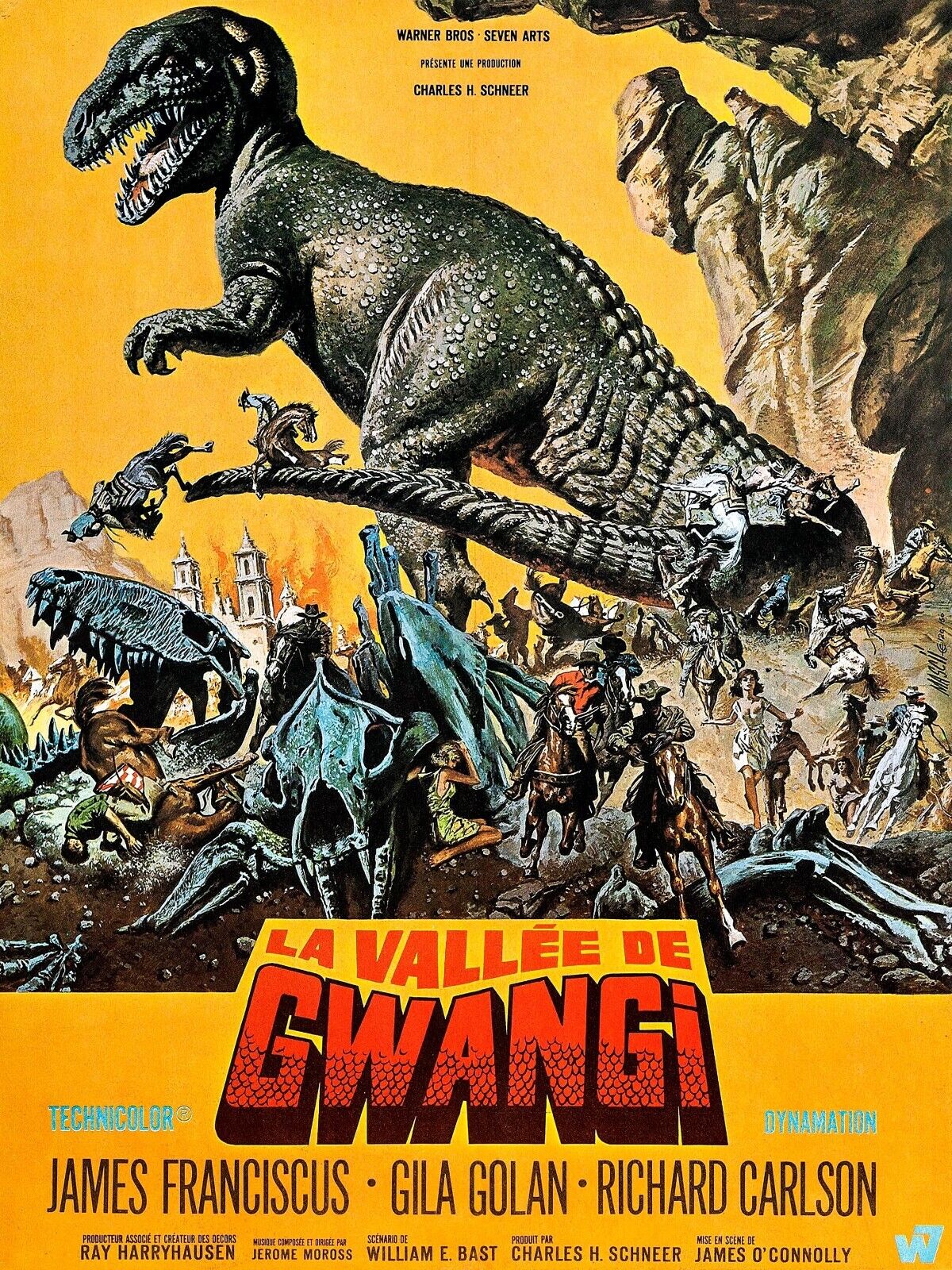 LA VALLÉE DE GWANGI, JAMES FRANCISCUS, 1969, REPRO AFFICHE DE CINÉMA VINTAGE, HQ