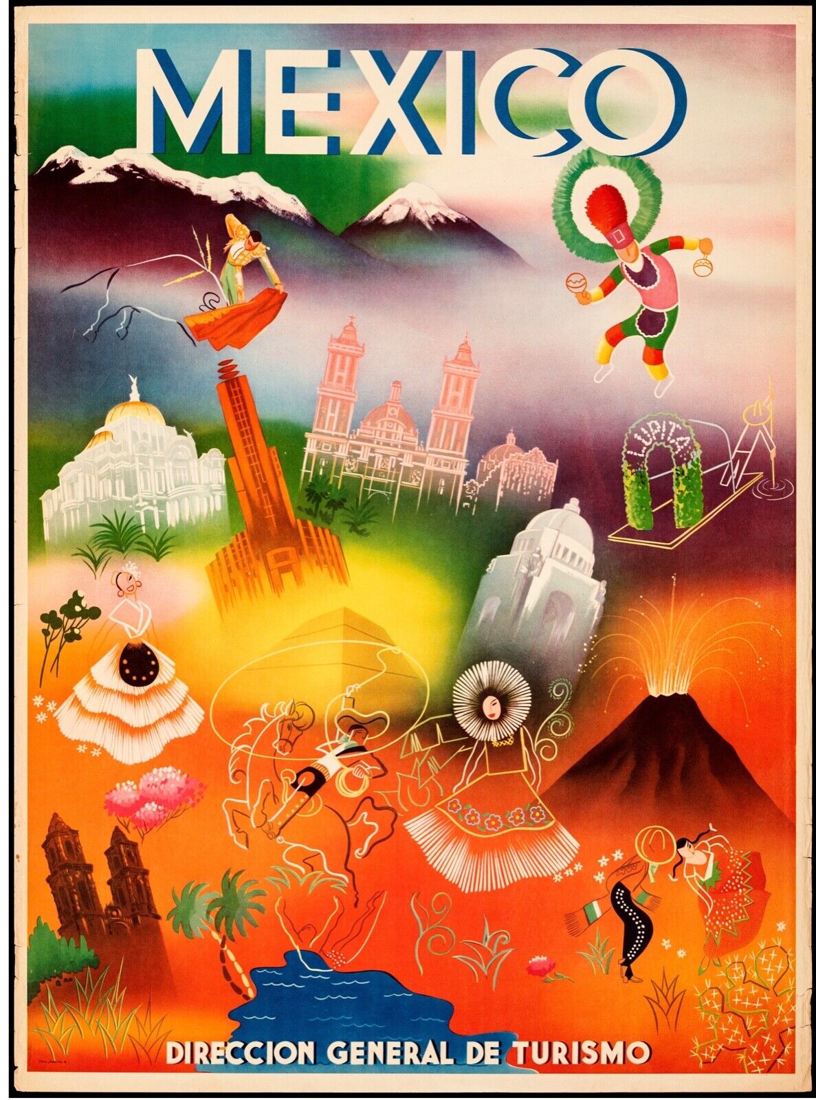 MEXICO, REPRO VINTAGE TOURISM POSTER, HQ