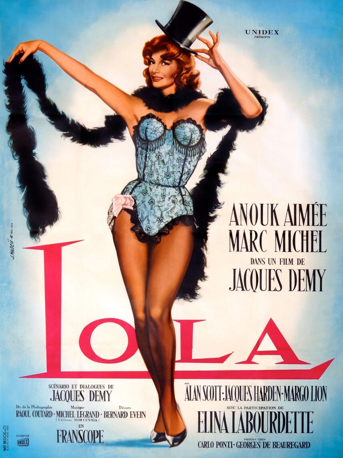 LOLA, ANOUK AIMÉE, MARC MICHEL, 1961, REPRODUCCIÓN DE CARTEL DE CINE VINTAGE, SEDE