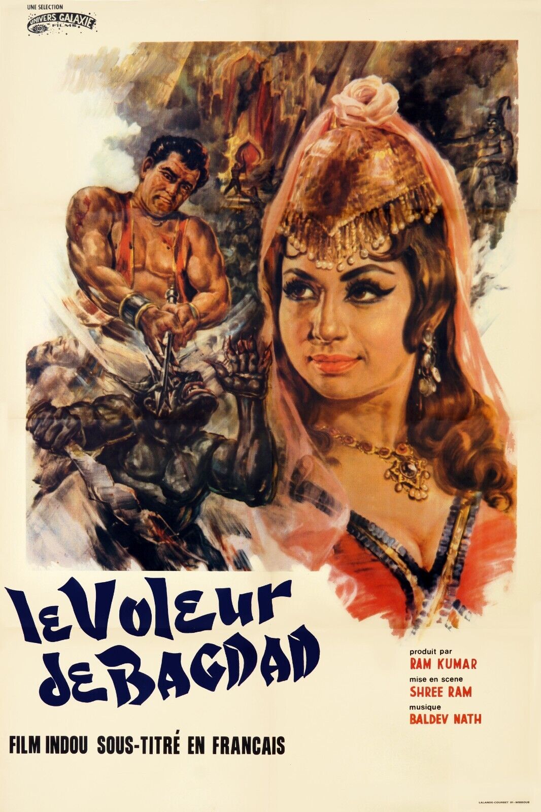 LE VOLEUR DE BAGDAD, RAM KUMAR, 1960, REPRO AFFICHE DE CINEMA VINTAGE, HQ
