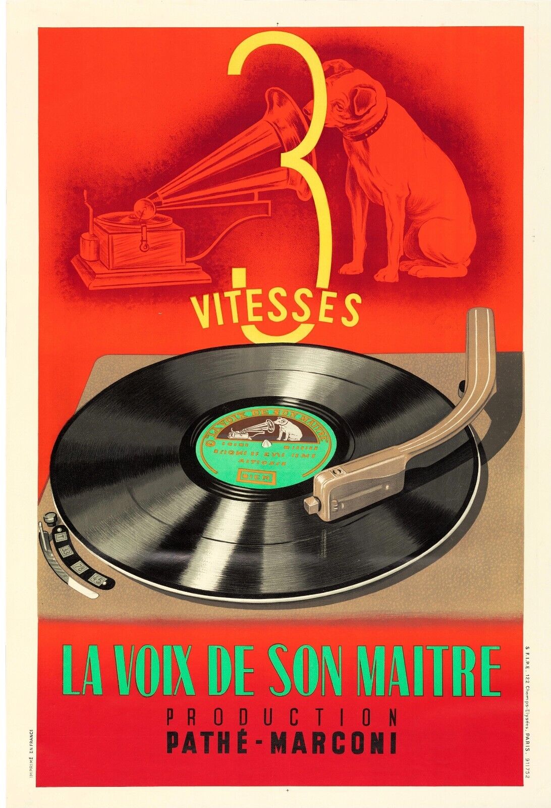 LA VOIX DE SON MAITRE, REPRO AFFICHE PUBLICITAIRE, VINTAGE, HQ