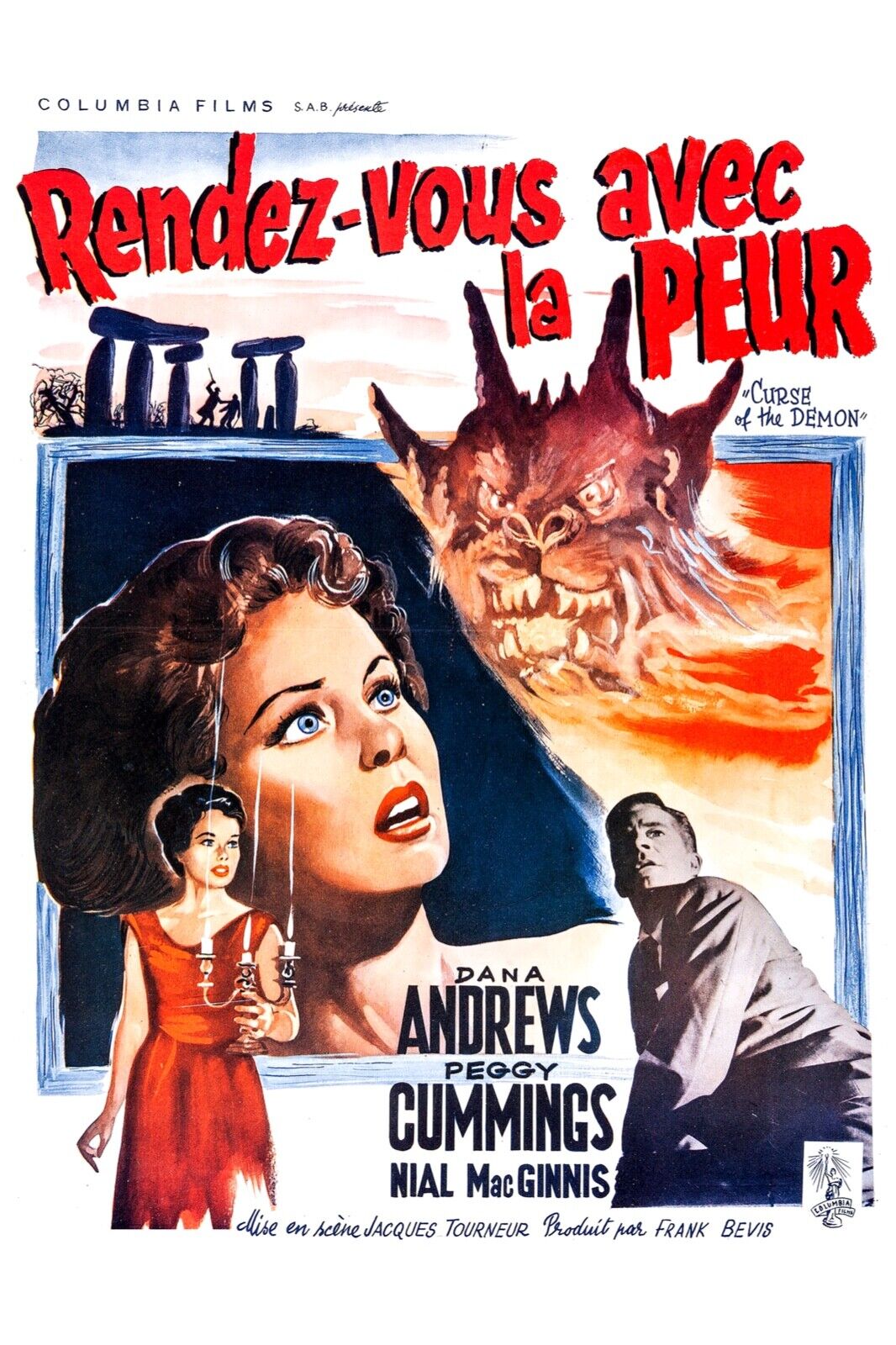 RENDEZ-VOUS AVEC LA PEUR, DANA ANDREWS, 1957, REPRO AFFICHE CINÉMA VINTAGE, HQ