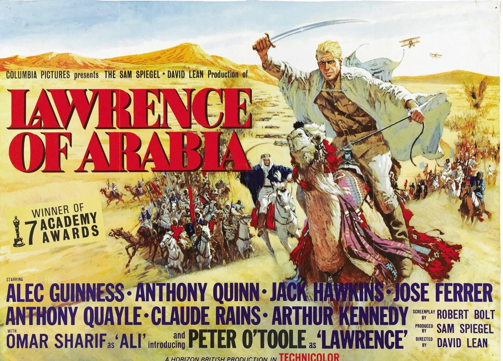 LAWRENCE OF ARABIA, PETER O'TOOLE, 1962, REPRO VINTAGE CINEMA POSTER, HQ