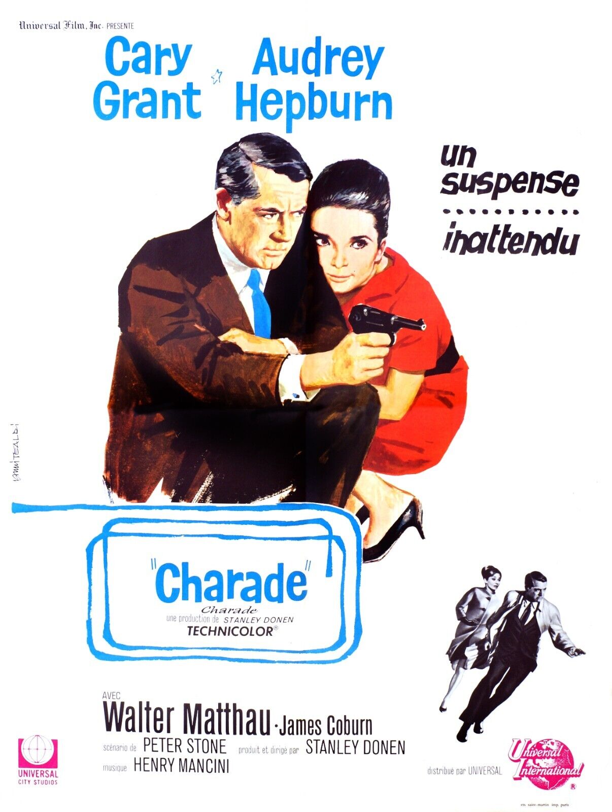 CHARADE, AUDREY HEPBURN, CARY GRANT, 1963, REPRO MOVIE POSTER, VINTAGE, HQ