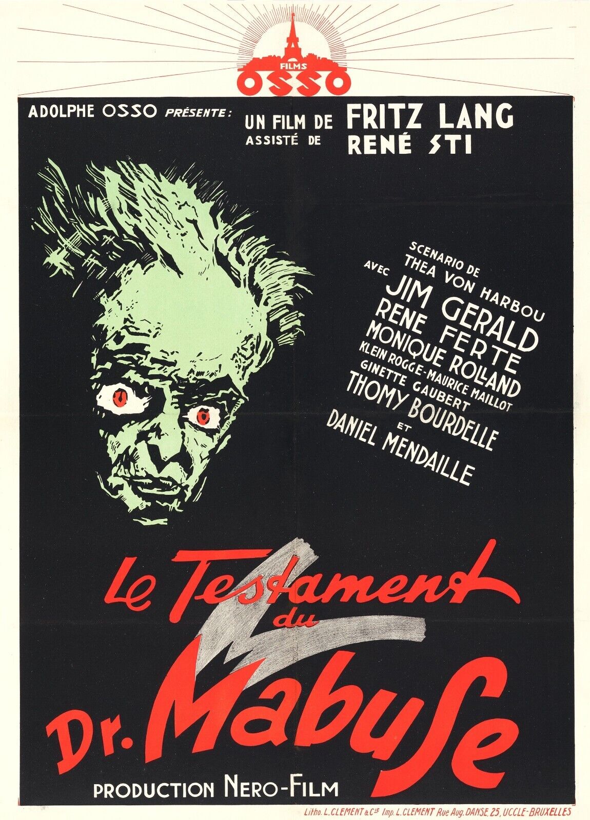 LE TESTAMENT DU DR. MABUSE, JIM GERALD, 1933, REPRO AFFICHE DE CINEMA VINTAGE, HQ