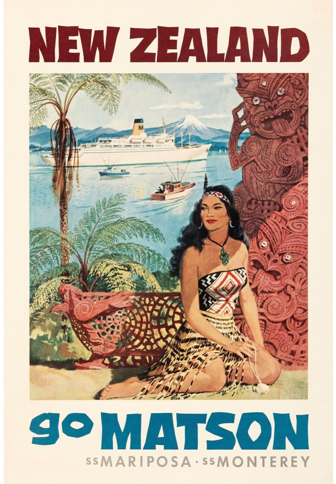 NOUVELLE ZELANDE, GO MATSON, REPRO AFFICHE TOURISME VINTAGE, HQ