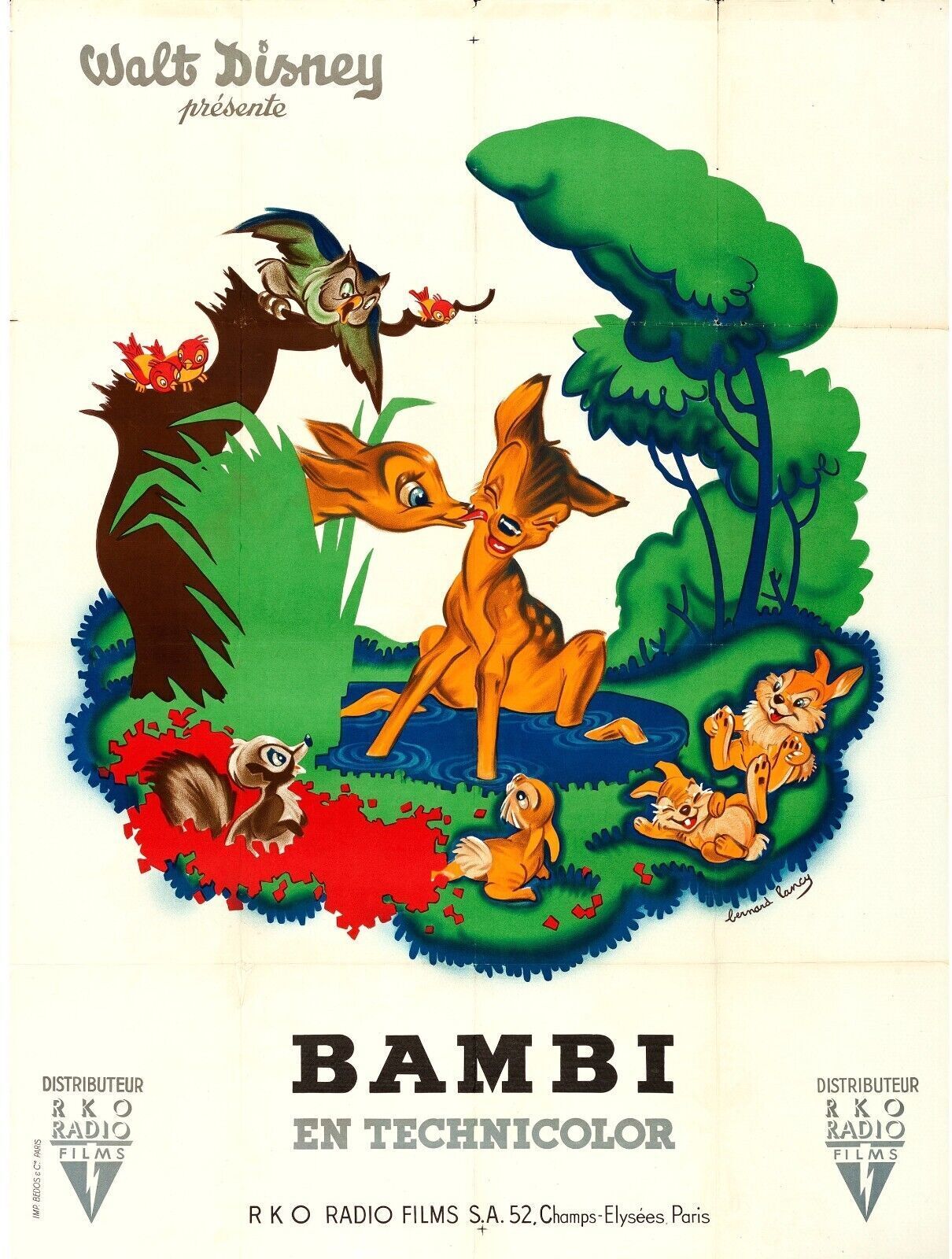 BAMBI, WALT DISNEY, 1942, REPRO MOVIE POSTER, VINTAGE, HQ