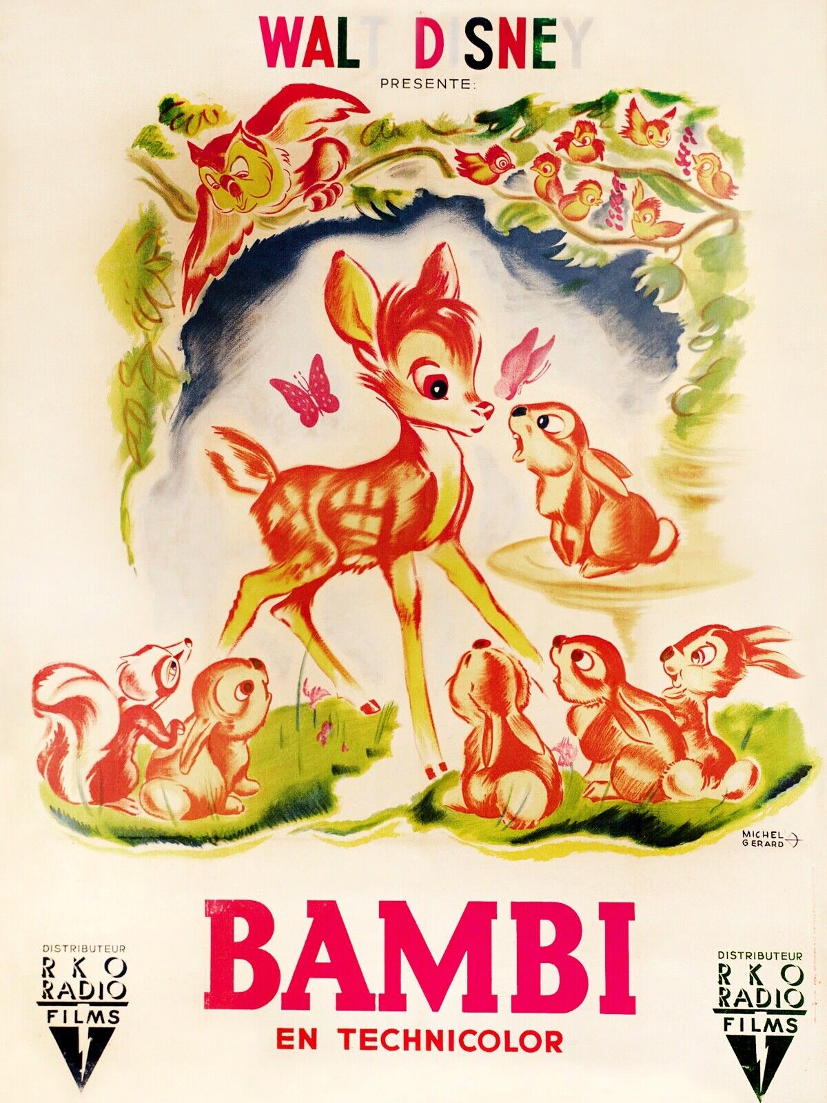 BAMBI, WALT DISNEY, 1942, REPRO MOVIE POSTER, VINTAGE, HQ