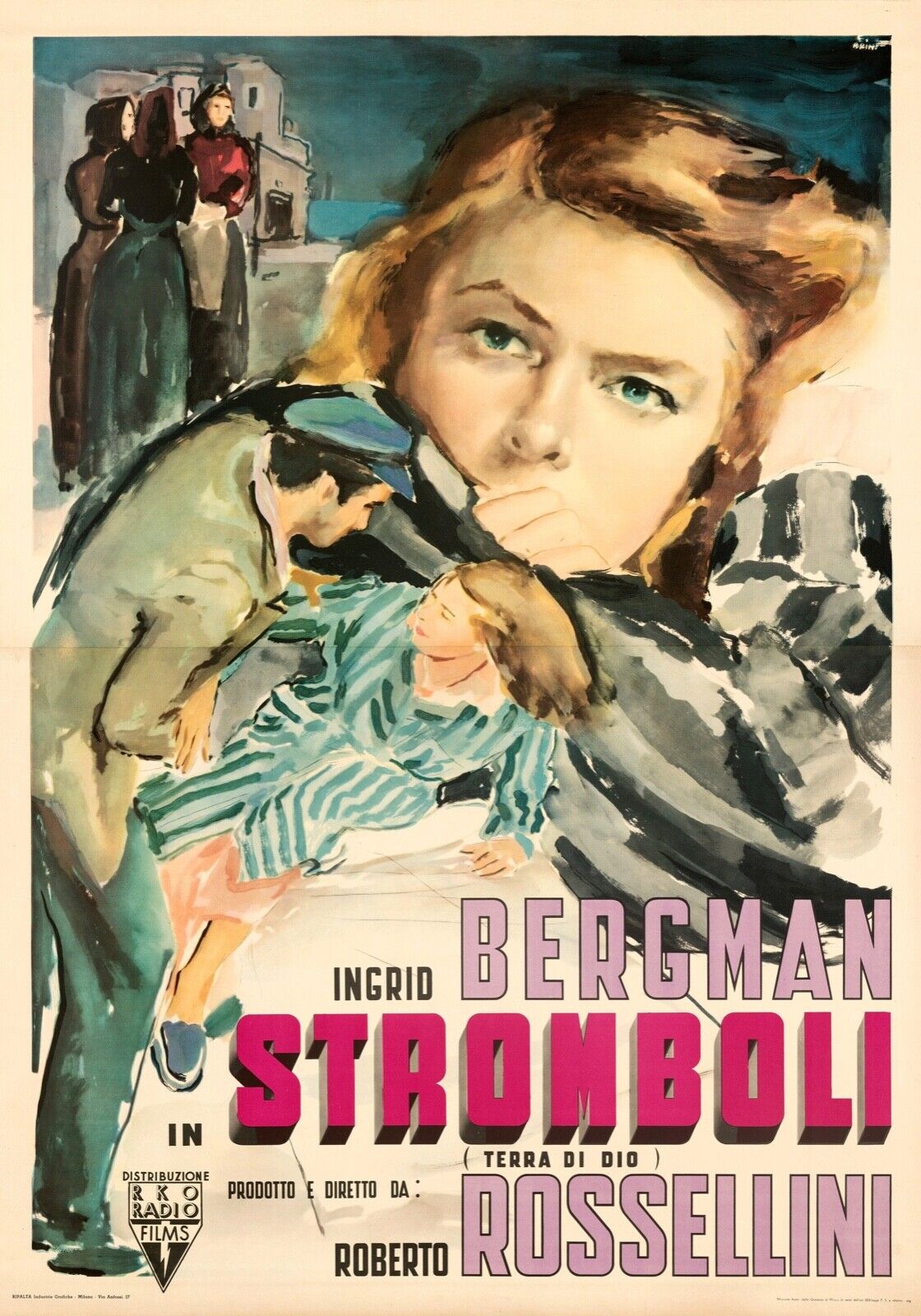 STROMBOLI, INGRID BERGMAN, REPRO, 1950, AFFICHE CINEMA VINTAGE, HQ