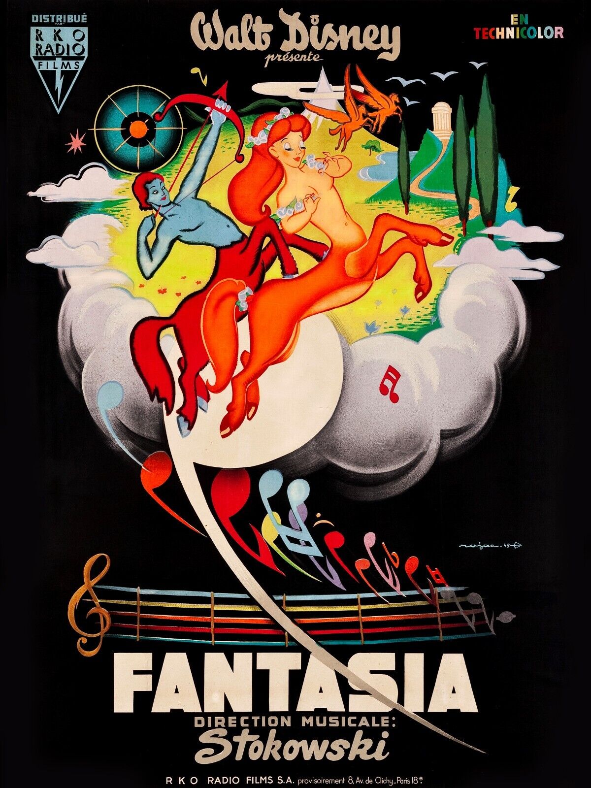FANTASIA, REPRO AFFICHE DE CINEMA VINTAGE, WALT DISNEY, STOKOWSKI, HQ