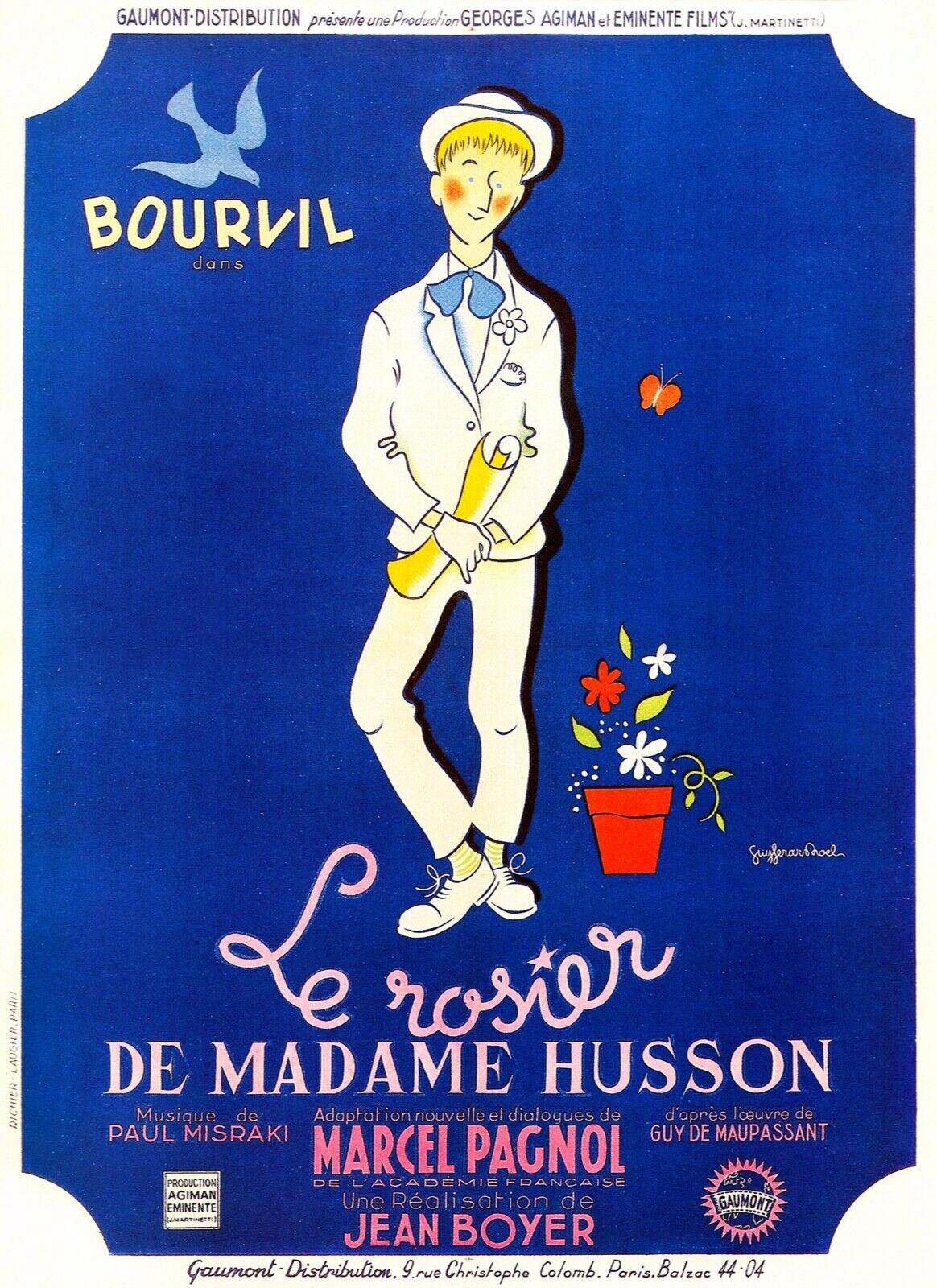 LE ROSIER DE MADAME HUSSON, FERNANDEL, 1950, repro affiche cinéma VINTAGE,HQ
