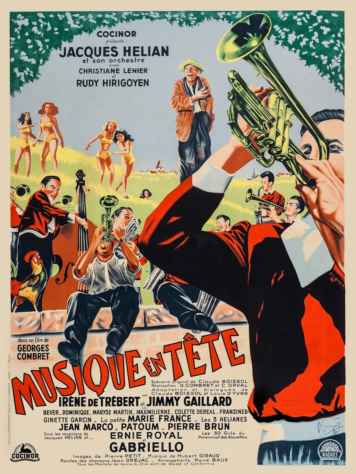 MUSIQUE EN TÊTE, JACQUES HELIAN, 1951, REPRO AFFICHE CINEMA VINTAGE, HQ
