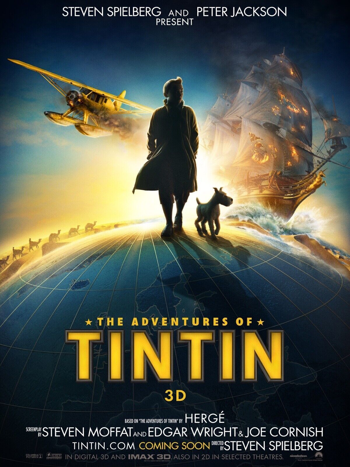 LES AVENTURES DE TINTIN, JAMIE BELL, 2011, Repro affiche cinéma, VINTAGE, HQ