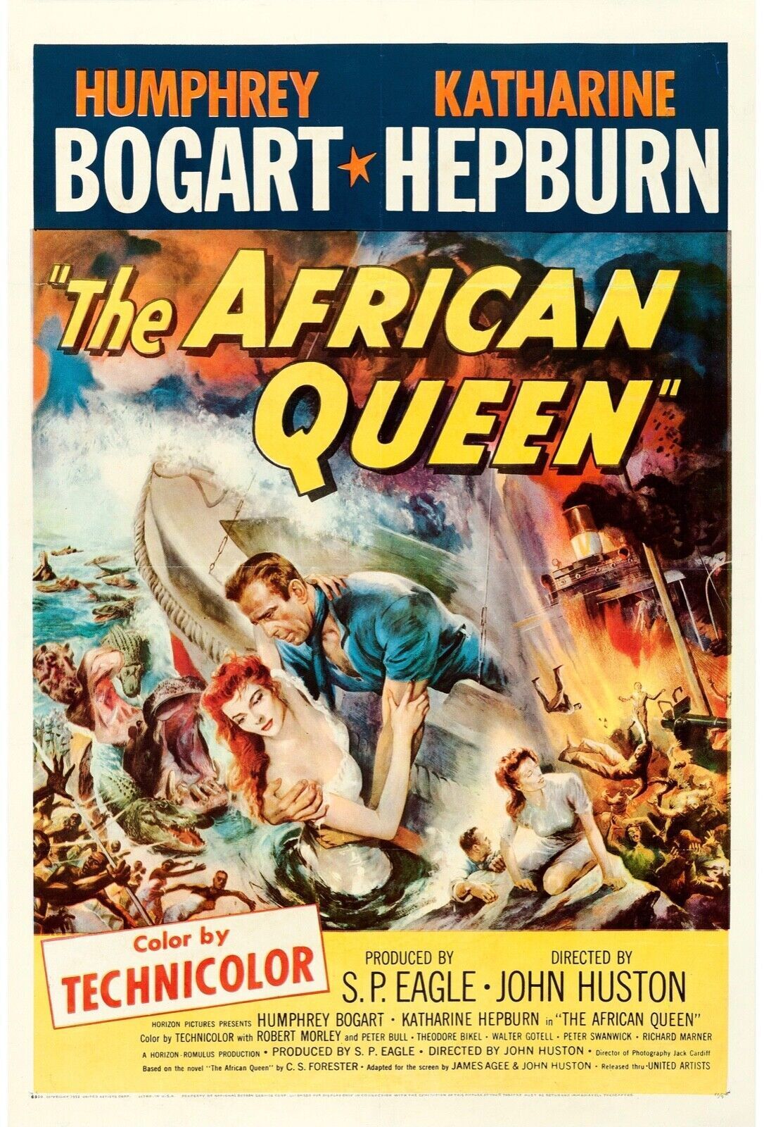 THE AFRICAN QUEEN, HUMPHREY BOGART, 1952, REPRO AFFICHE CINEMA VINTAGE, HQ
