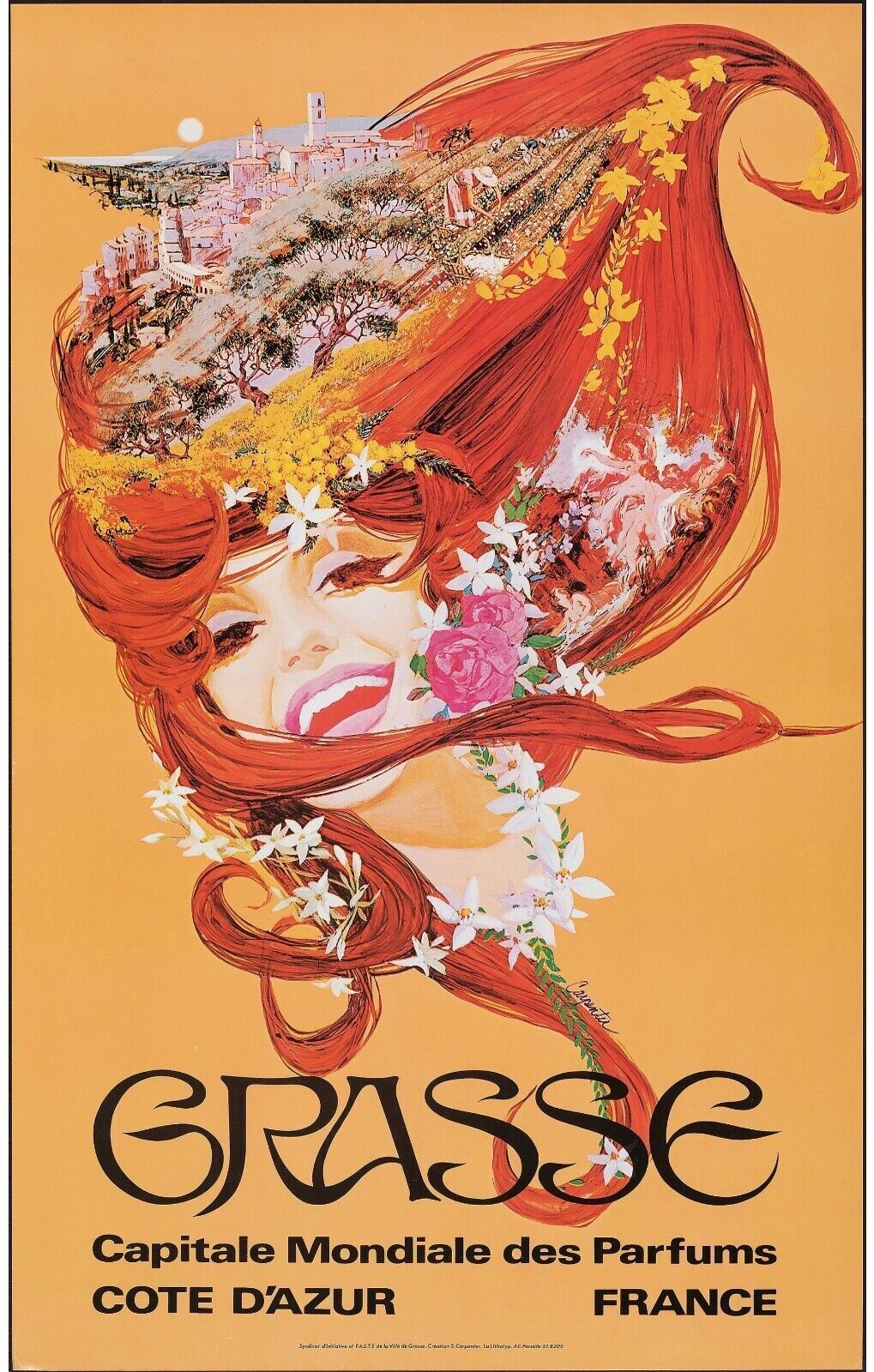 GRASSE, REPRO AFFICHE TOURISME VINTAGE, CAPITAL MONDIAL DES PARFUMS HQ