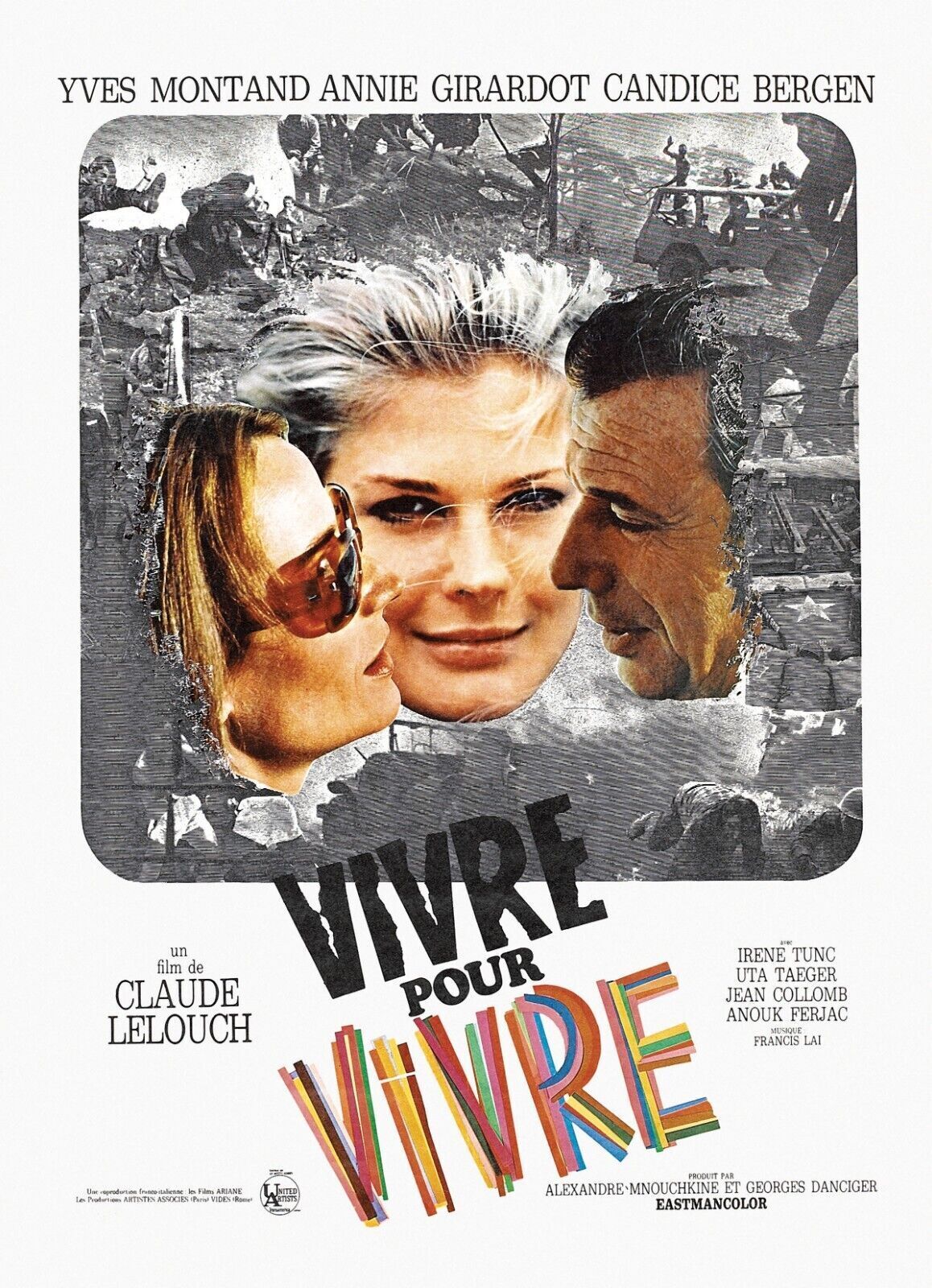 VIVRE POUR VIVRE, 1967,  YVES MONTAND, GIRARDOT, CLAUDE LELOUCH, REPRO AFFICHE DE FILM CINEMA HQ
