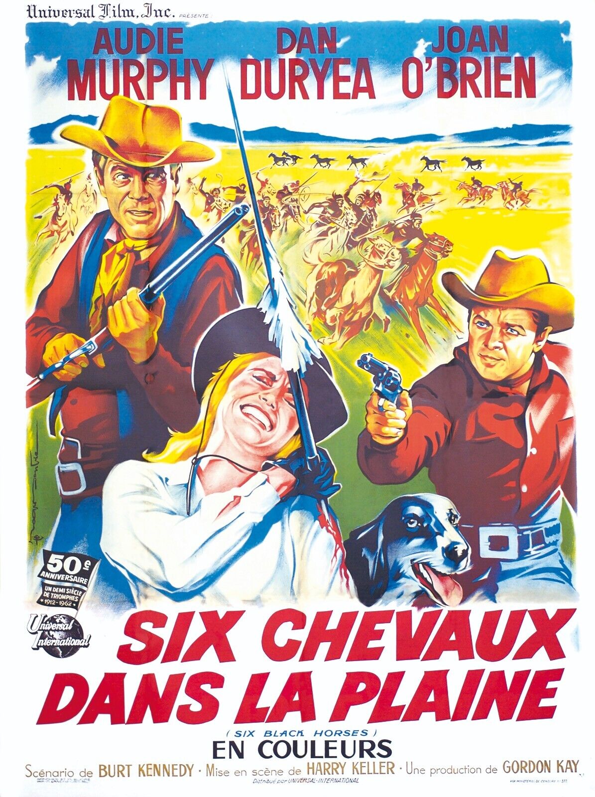 SEIS CABALLOS EN LA LLANURA, AUDIE MURPHY, 1962, REPRODUCCIÓN DE CARTEL DE CINE VINTAGE, HQ