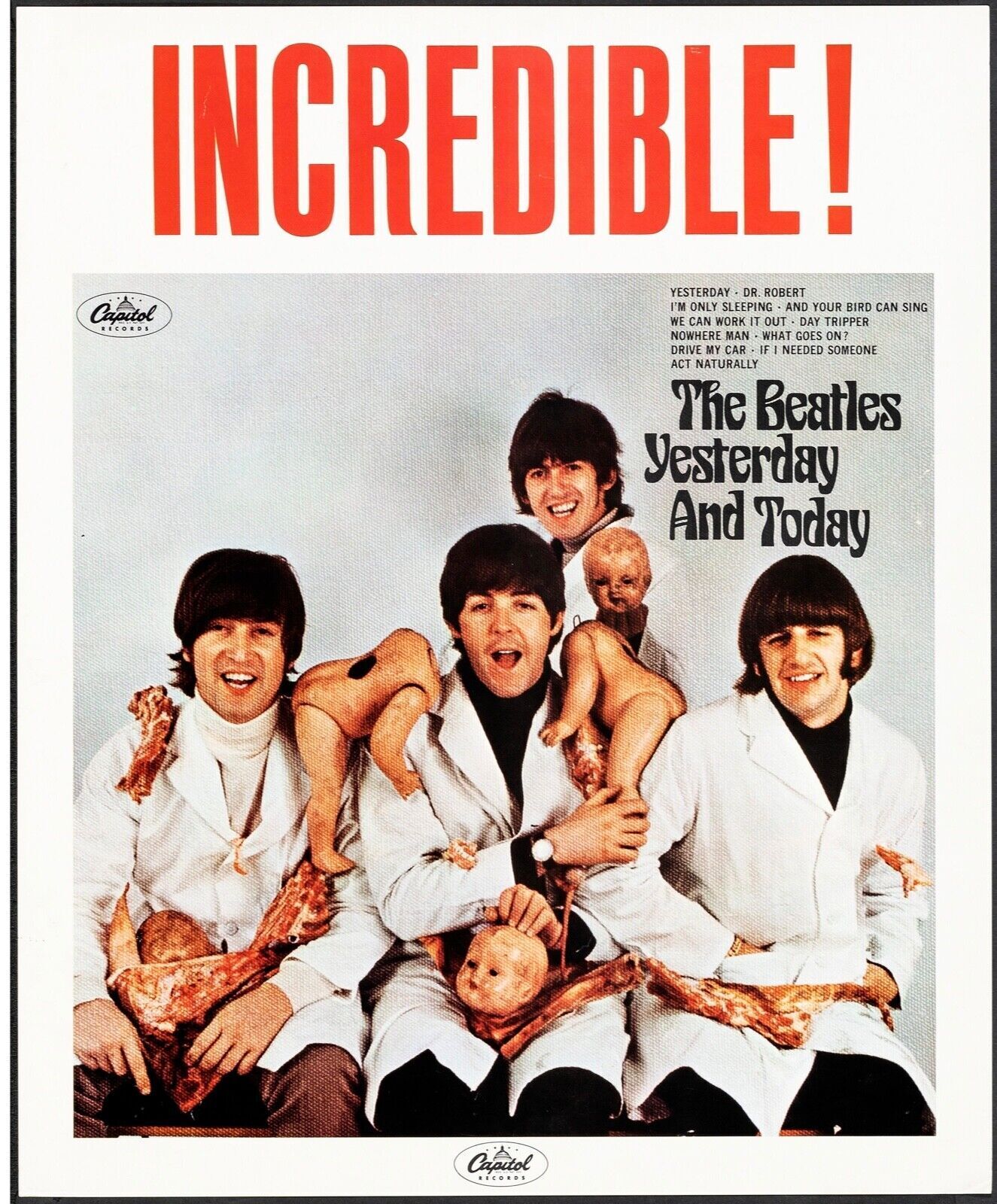 INCREDIBLE ! YESTERDAY AND TODAY, BEATLES, CONCERT, REPRO AFFICHE