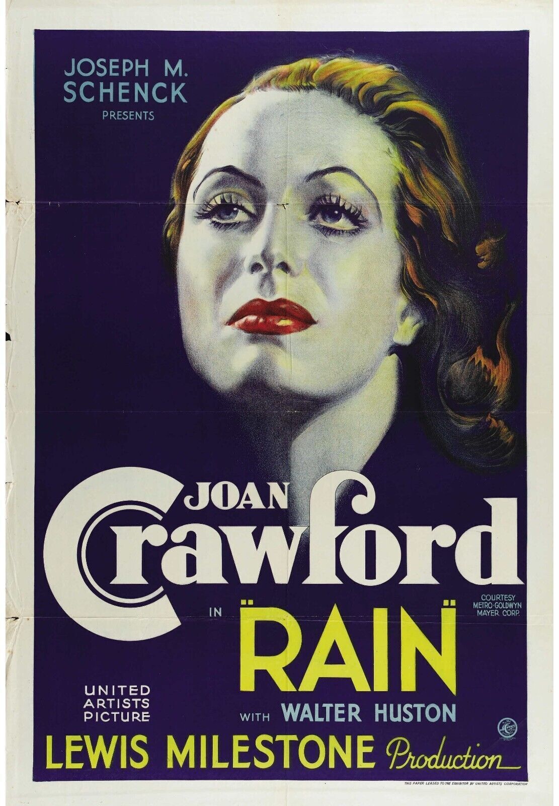 PLUIE, RAIN, JOAN CRAWFORD, 1932, Repro affiche cinéma VINTAGE, HQ