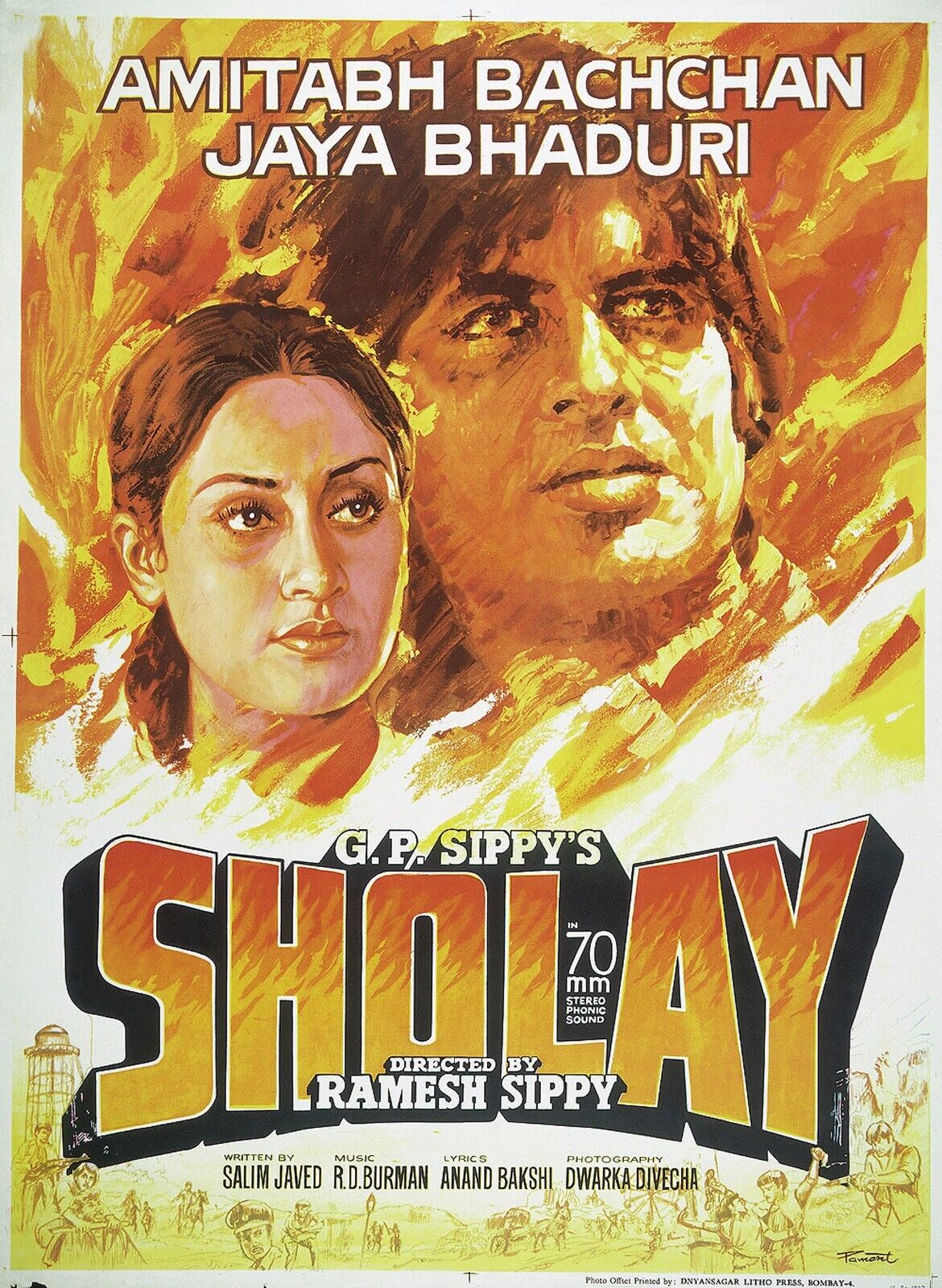 SHOLAY, AMITABH BACHCHAN, 1975, REPRO VINTAGE CINEMA POSTER, HQ