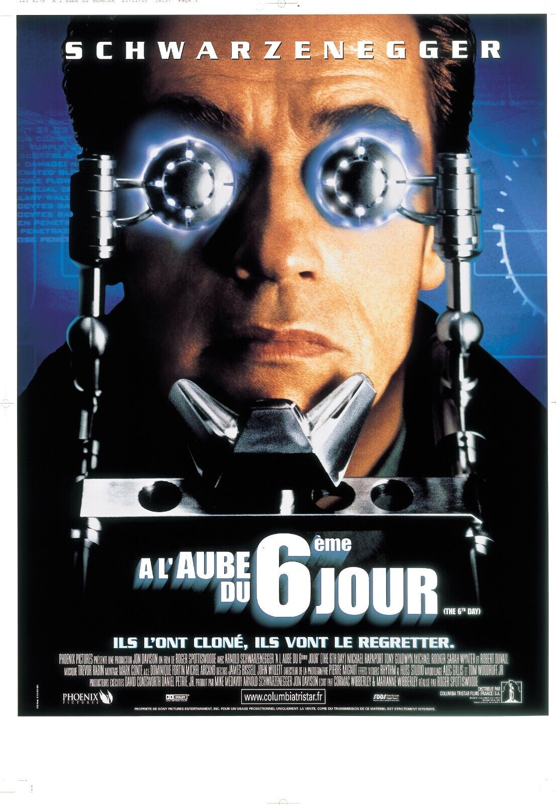 AT THE DAWN OF THE 6TH DAY, ARNOLD SCHWARZENEGGER, 2000, REPRO MOVIE POSTER, VINTAGE, HQ
