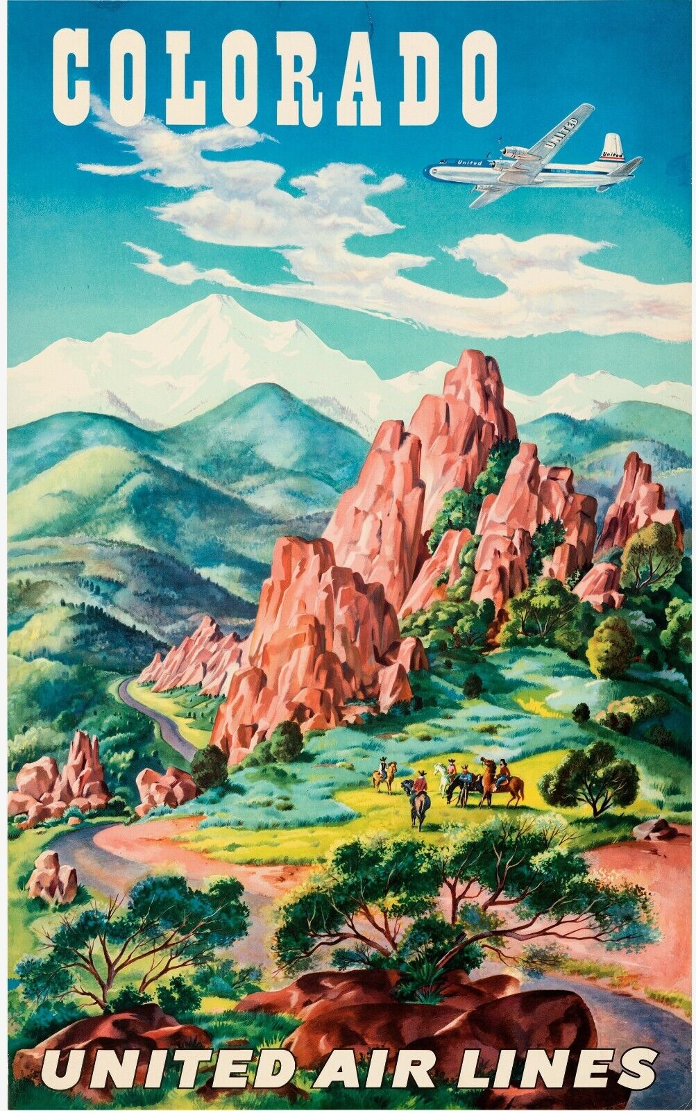 COLORADO, UNITED AIR LINES, REPRO TRAVEL POSTER, VINTAGE, HQ