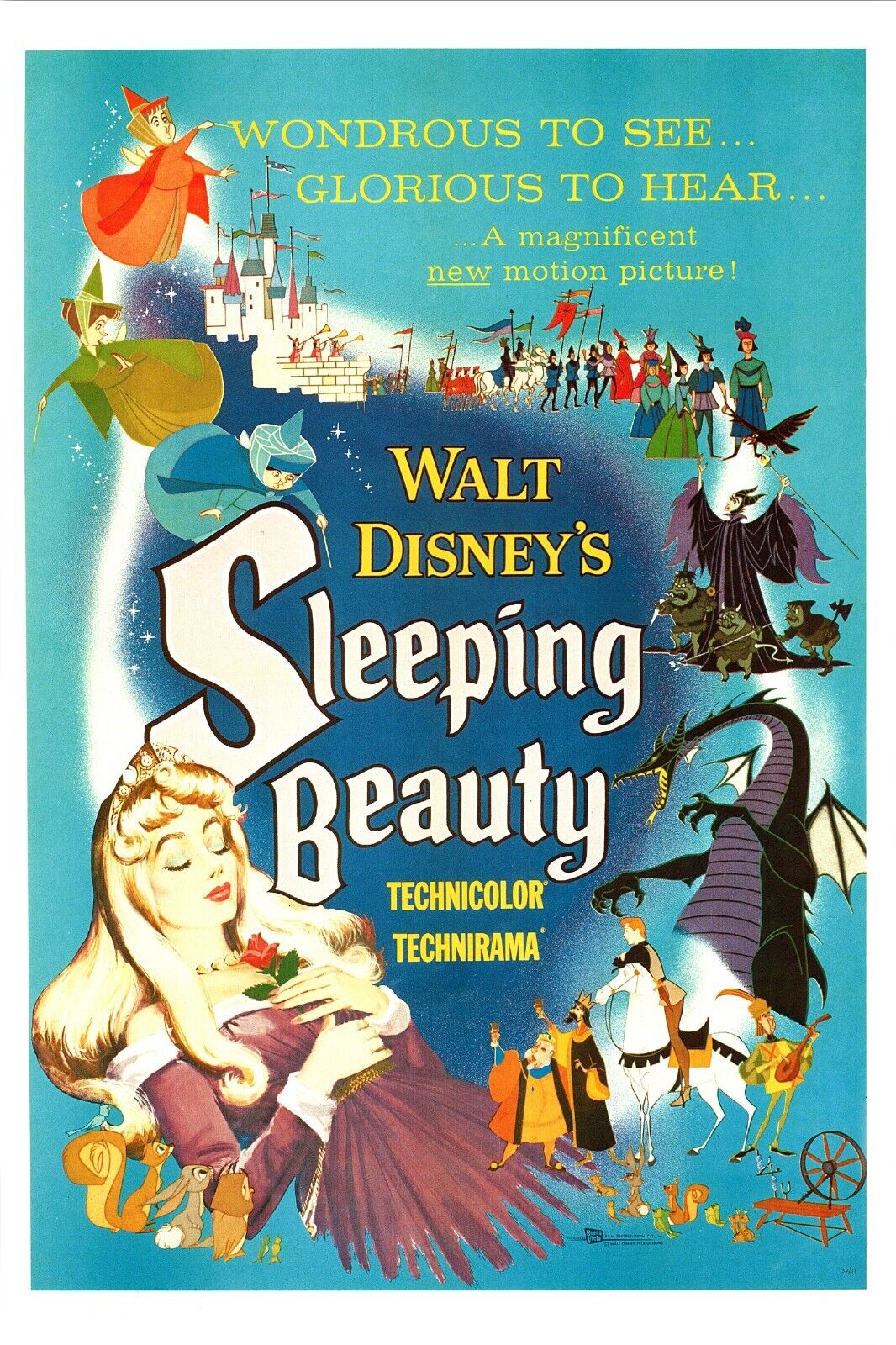 LA BELLE AU BOIS DORMANT, SLEEPING BEAUTY, WALT DISNEY, 1959, REPRO AFFICHE CINEMA VINTAGE