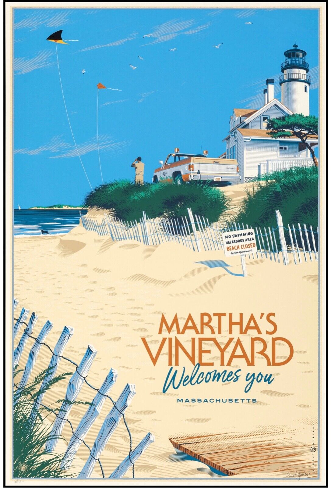 MASSACHUSETTS – USA – PLAGE, REPRO AFFICHE PUBLICITAIRE, VINTAGE, HQ