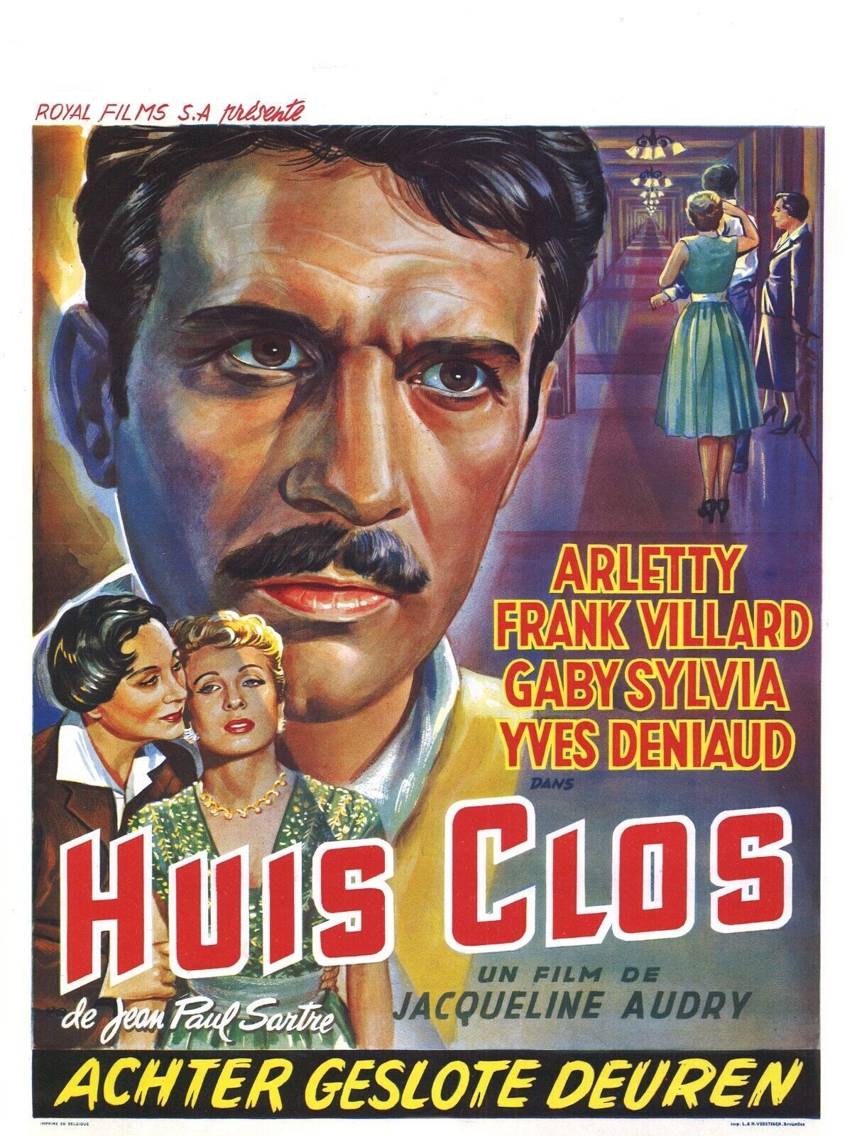 HUIS CLOS, ARLETTY, FRANK VILLARD - REPRO AFFICHE CINEMA VINTAGE
