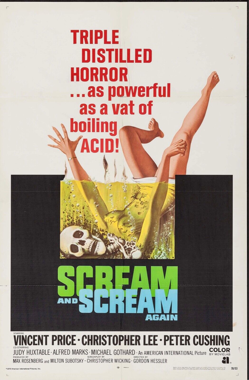 SCREAM AND SCREAM, HORROR, CHRISTOPHER LEE, 1970, Repro cinema poster, HQ
