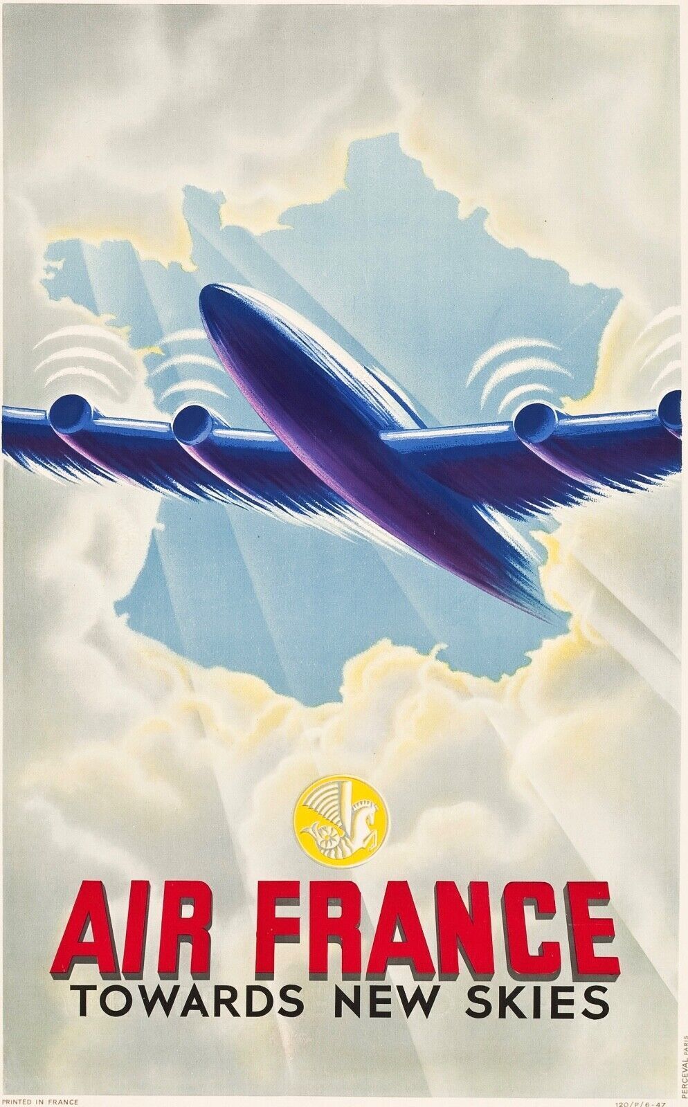 AIR FRANCE, PLANE, REPRO ADVERTISING POSTER, VINTAGE, HQ