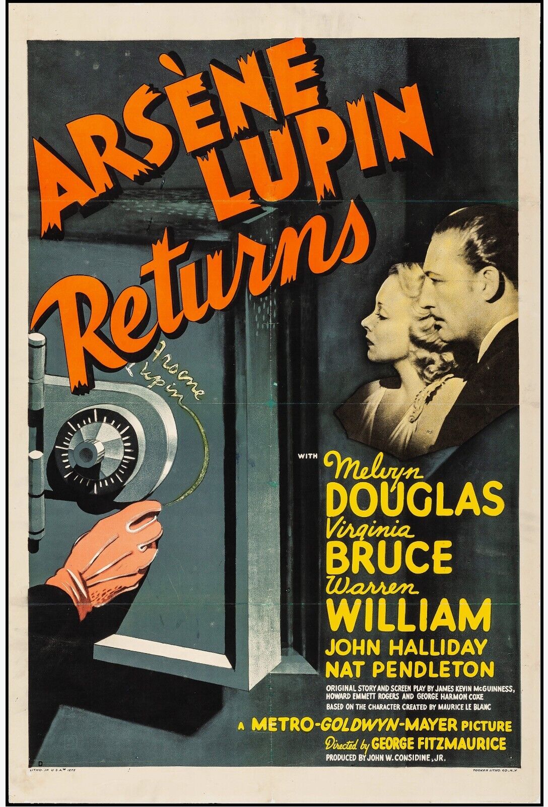 ARSÈNE LUPINE RETURNS, MELVYN DOUGLAS, 1938, REPRO MOVIE POSTER, VINTAGE, HQ