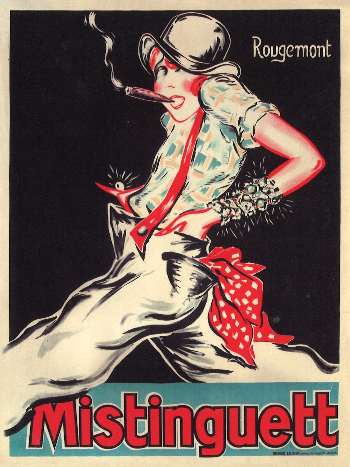 MISTINGUETT, REPRO AFFICHE CINEMA VINTAGE ROUGEMONT CABARET, HQ
